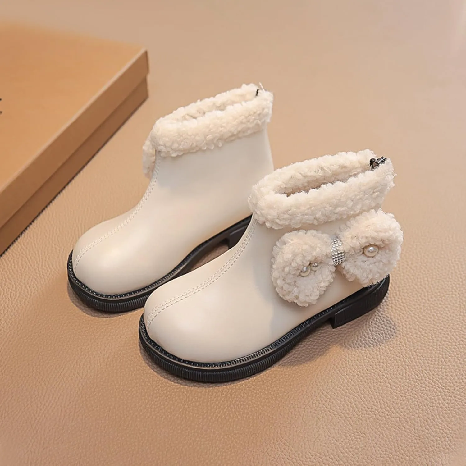Big Kids Girls Winter Fleece Plush Ankle Booties PU Leather Water-Proof Faux  Lined Thick Comfortable Shoes