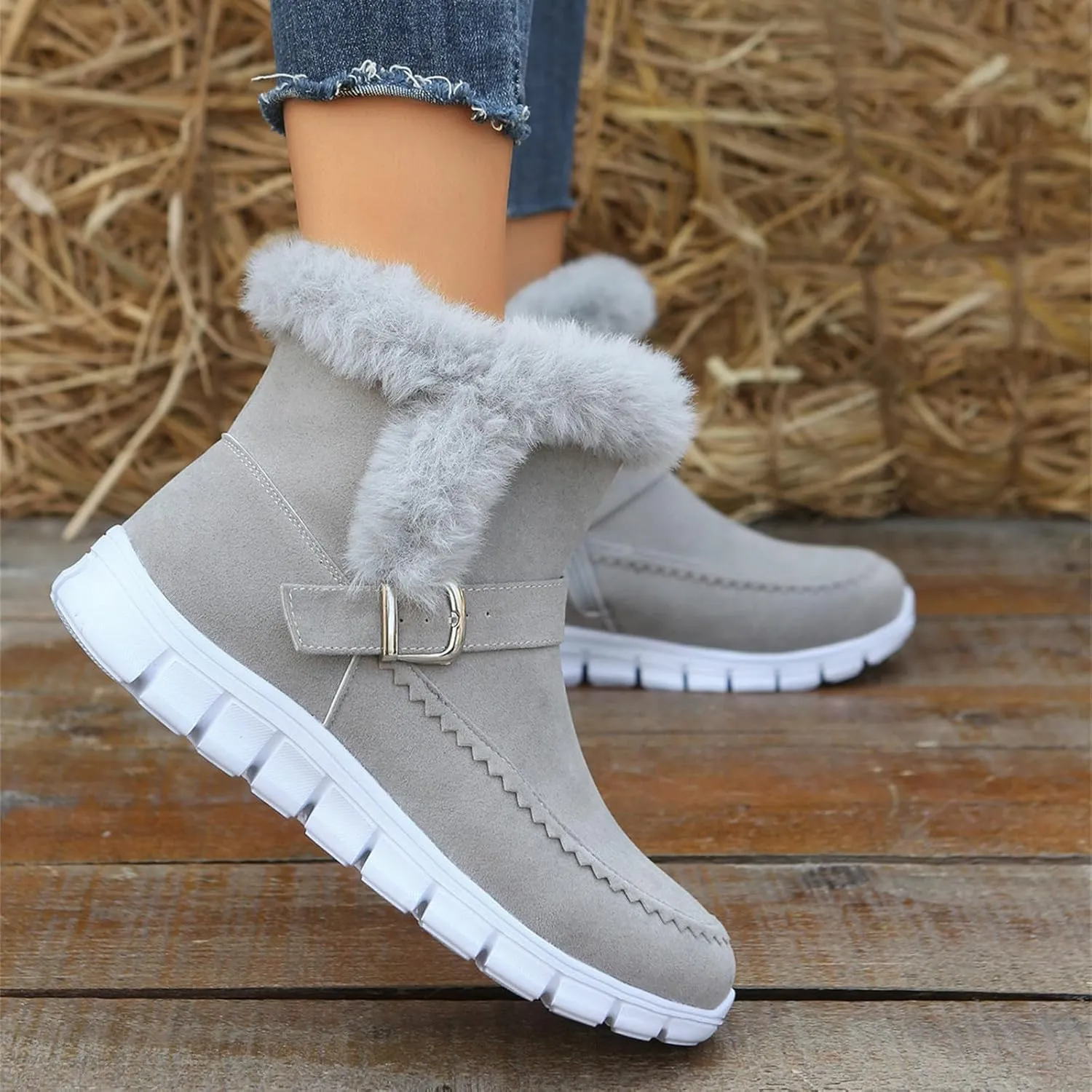 Boots For Women Ankle Booties With Fur Lined Warm Snow Winter Boots Comfortable Casual Fashion Trendy Loafers Shoes