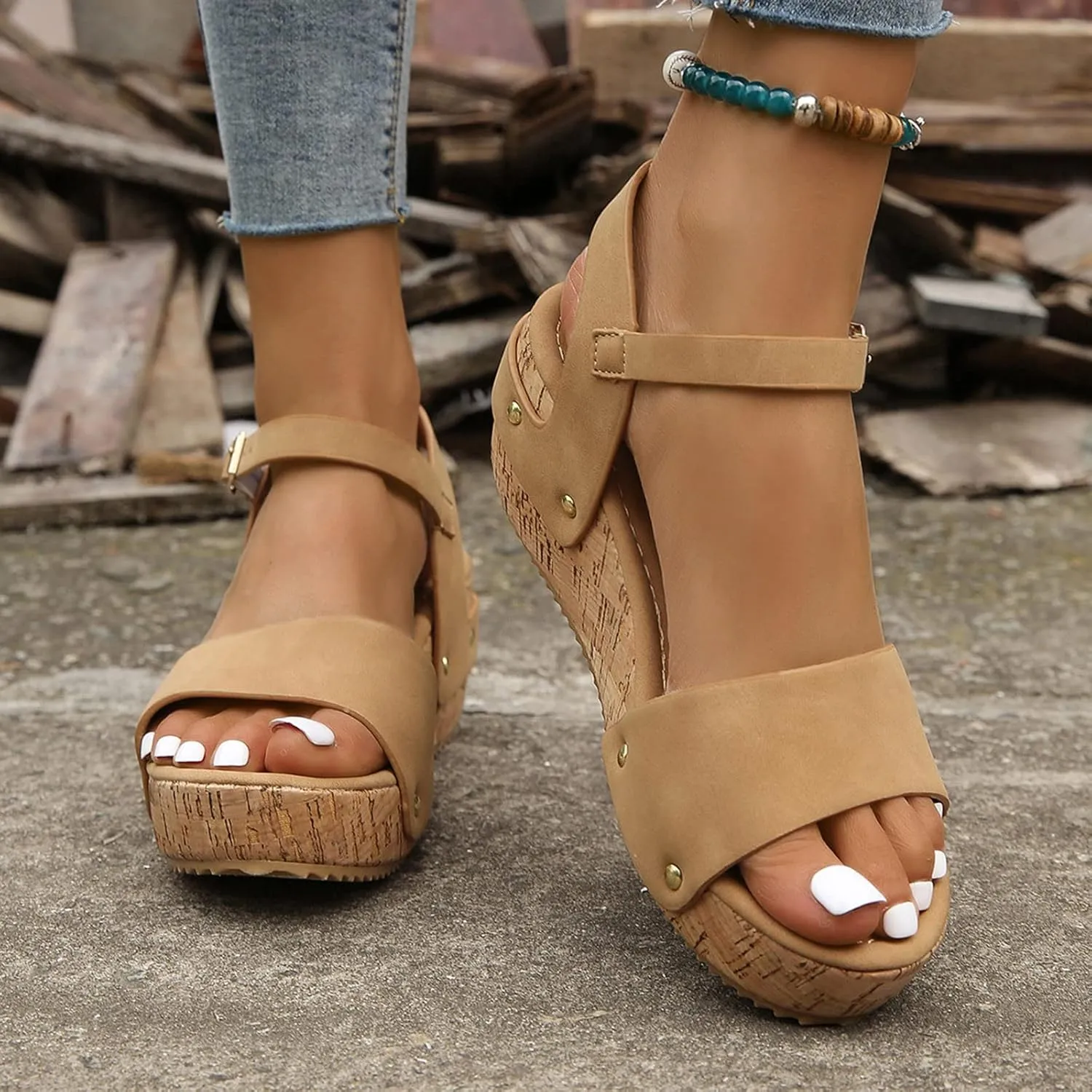 Breathable Summer Sandals for Women Slip On Wedge Sandal Comfortable Shoes Arch Support Casual Sandals