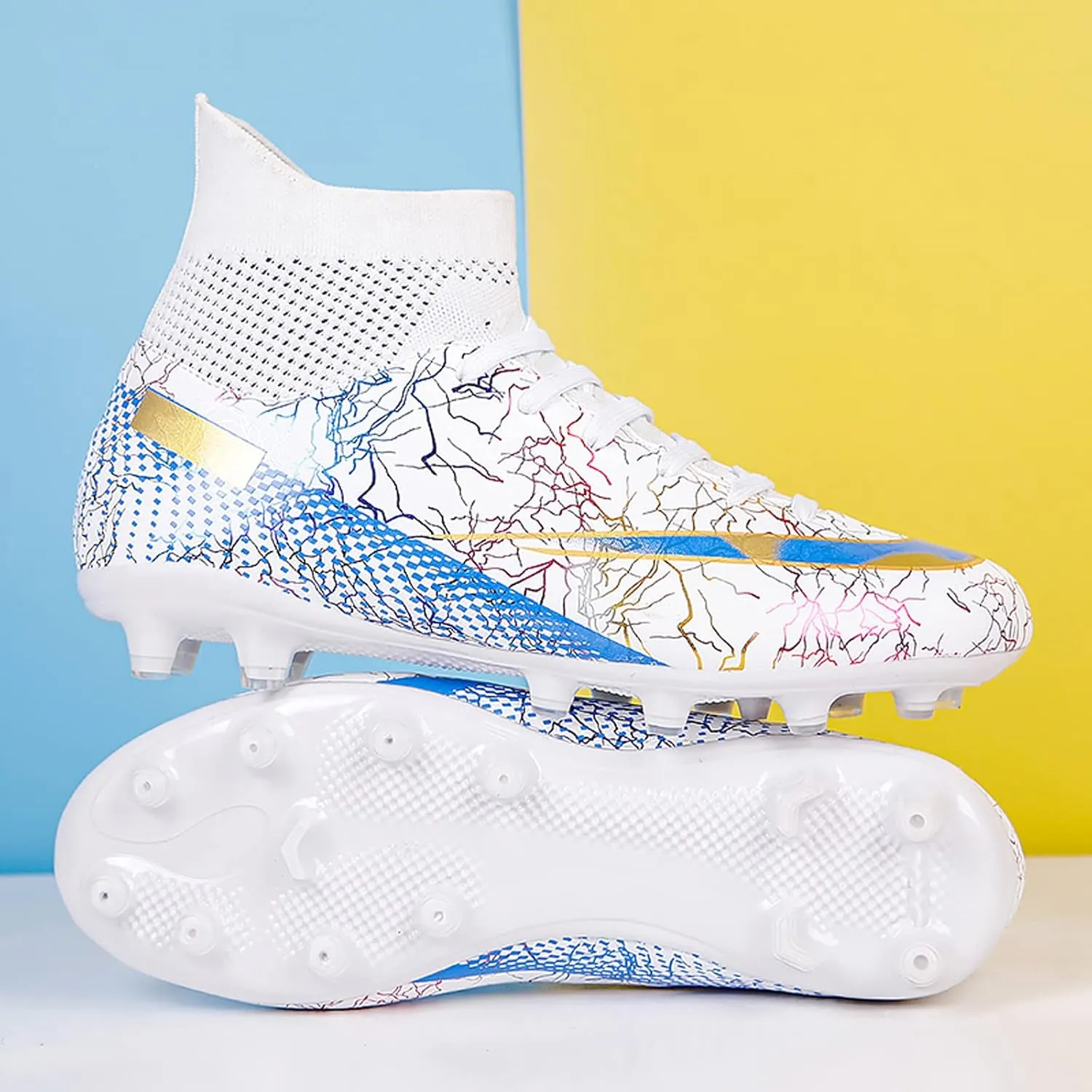CERYTHRINA Mens Athletic Soccer Boots Kids High-Top Cleats Football Soccer Shoe Outdoor Professional Turf Non-Slip Competition Trainings Sneaker