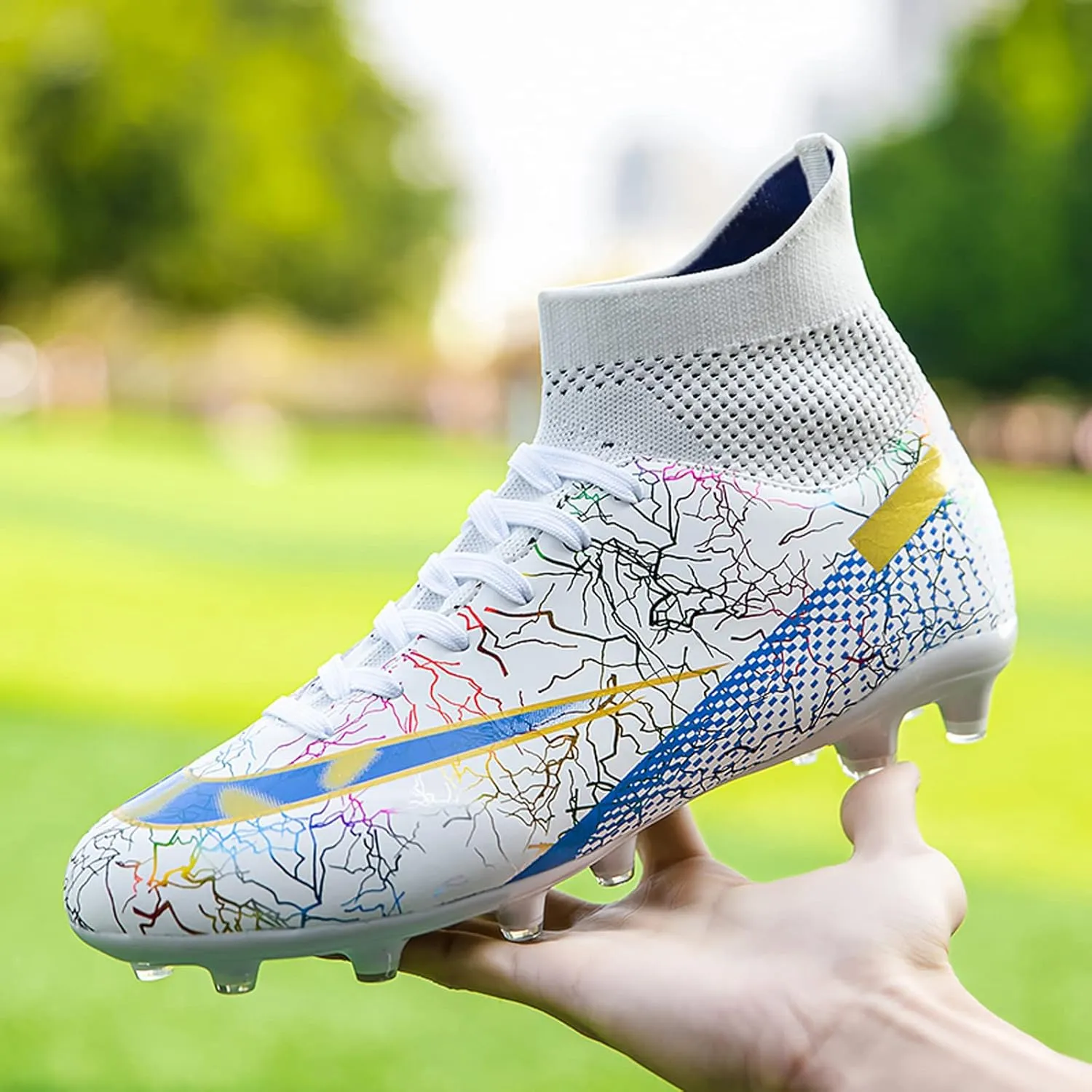 CERYTHRINA Mens Athletic Soccer Boots Kids High-Top Cleats Football Soccer Shoe Outdoor Professional Turf Non-Slip Competition Trainings Sneaker