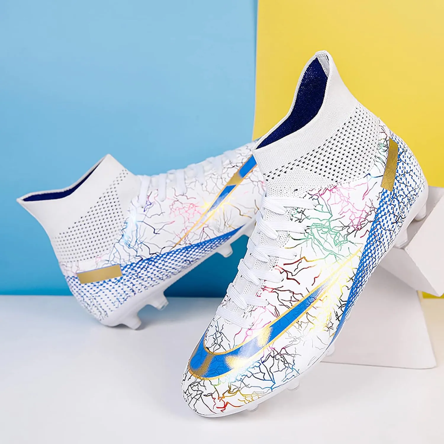 CERYTHRINA Mens Athletic Soccer Boots Kids High-Top Cleats Football Soccer Shoe Outdoor Professional Turf Non-Slip Competition Trainings Sneaker