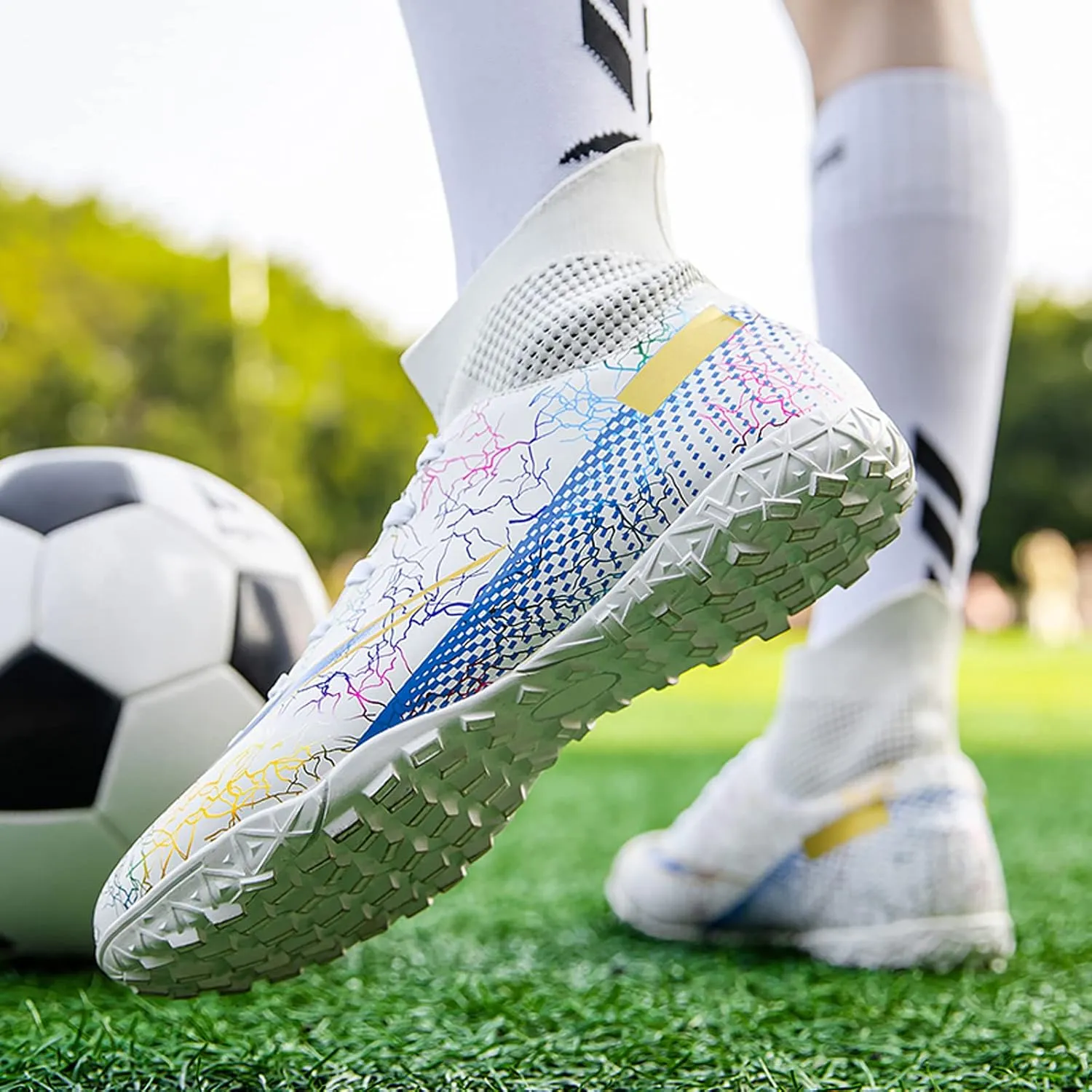 CERYTHRINA Mens Athletic Soccer Boots Kids High-Top Cleats Football Soccer Shoe Outdoor Professional Turf Non-Slip Competition Trainings Sneaker