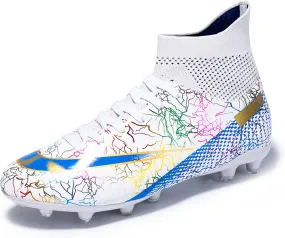 CERYTHRINA Mens Athletic Soccer Boots Kids High-Top Cleats Football Soccer Shoe Outdoor Professional Turf Non-Slip Competition Trainings Sneaker