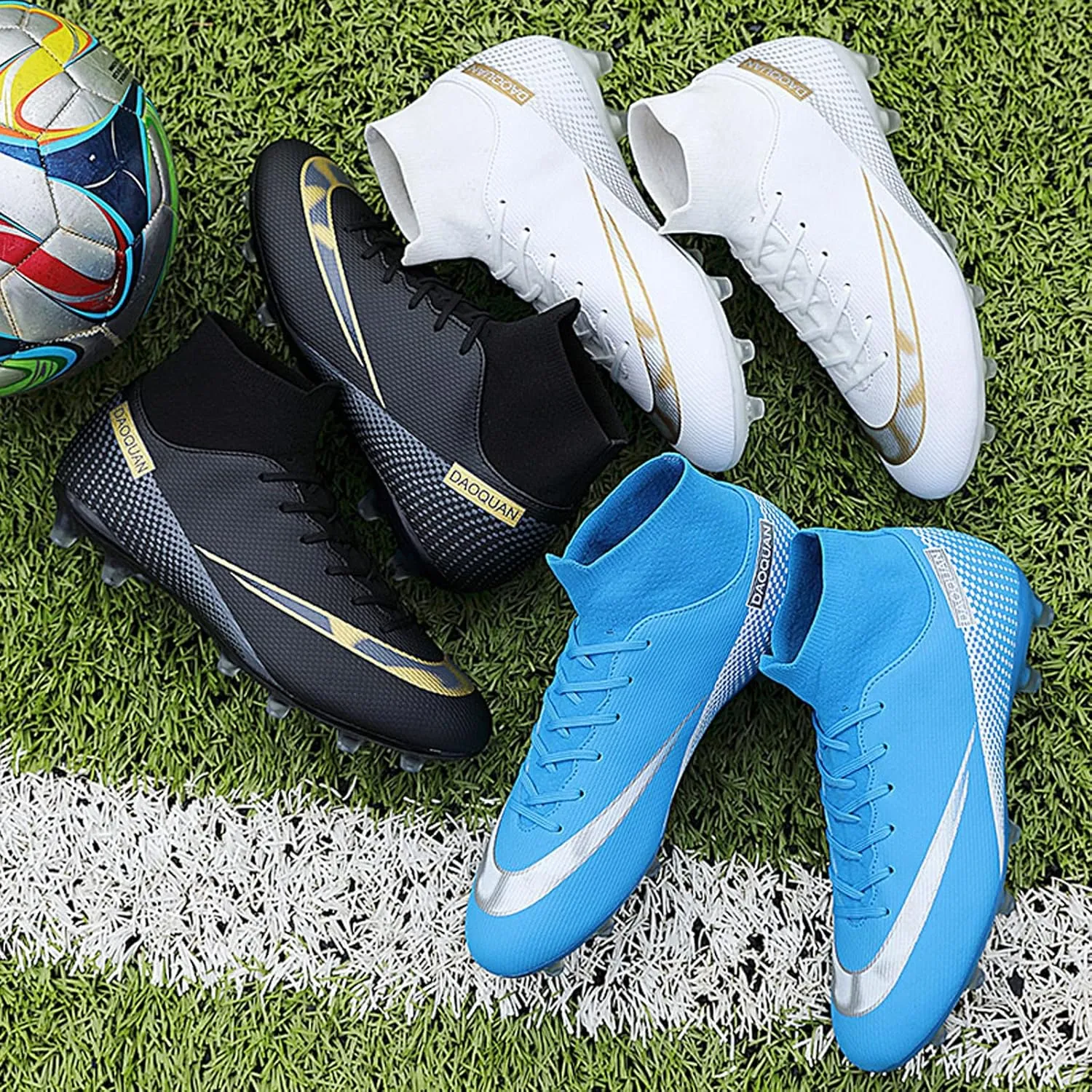 CERYTHRINA Mens Athletic Soccer Boots Kids High-Top Cleats Football Soccer Shoe Outdoor Professional Turf Non-Slip Competition Trainings Sneaker