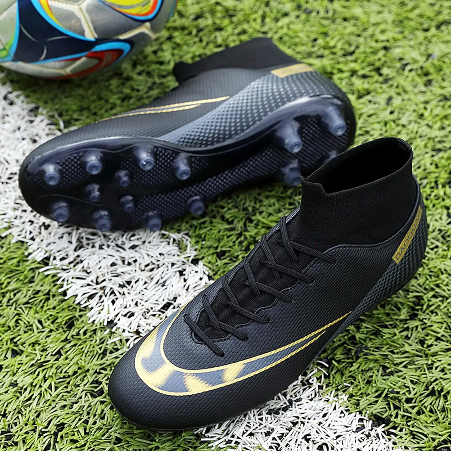 CERYTHRINA Mens Athletic Soccer Boots Kids High-Top Cleats Football Soccer Shoe Outdoor Professional Turf Non-Slip Competition Trainings Sneaker