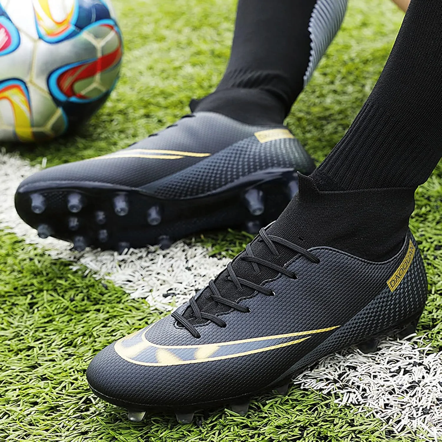 CERYTHRINA Mens Athletic Soccer Boots Kids High-Top Cleats Football Soccer Shoe Outdoor Professional Turf Non-Slip Competition Trainings Sneaker