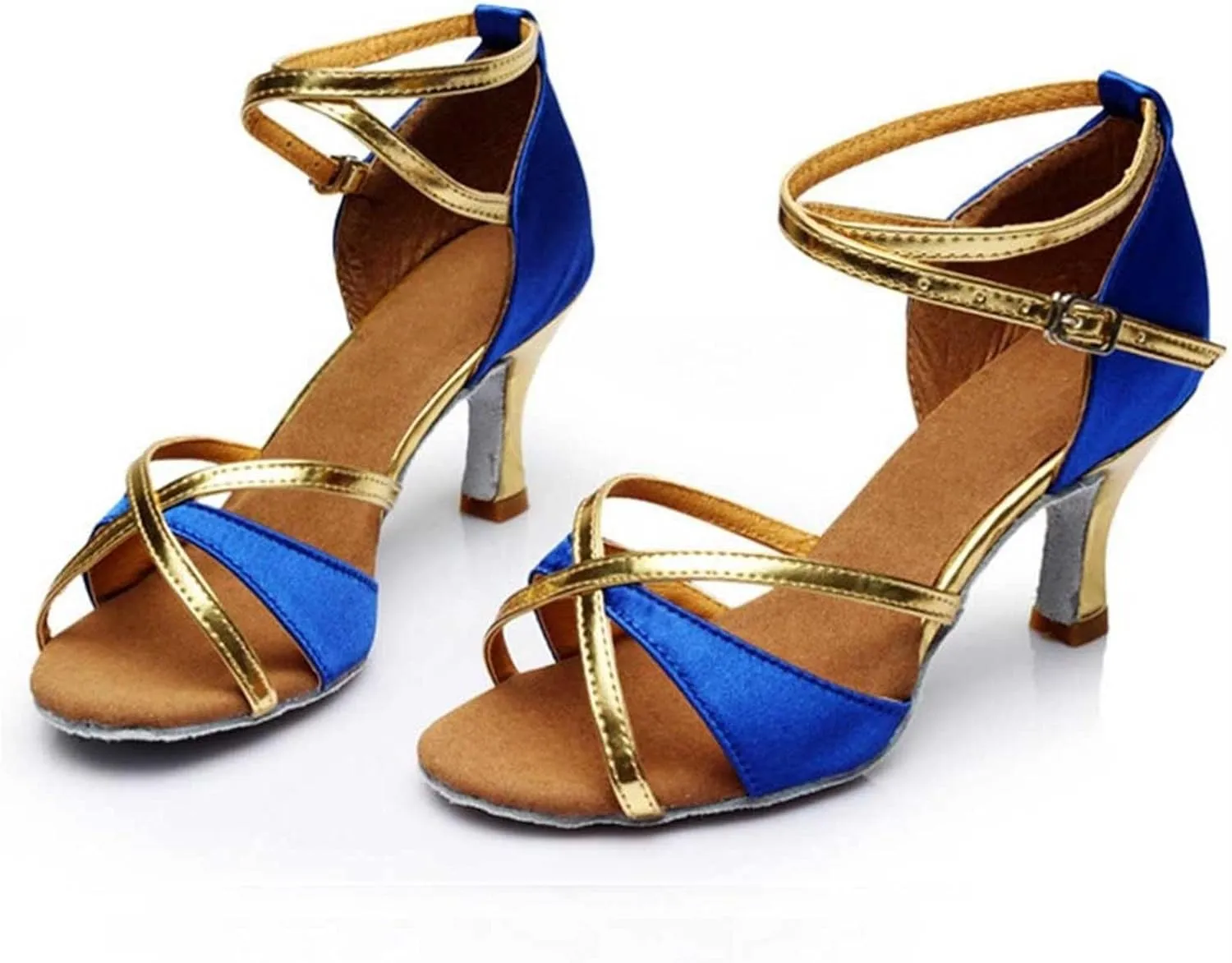 Dress Sandals Shoes for Women Leather Open Toe High Heels Ladies Gold Silver Glittering with Ankle Strap