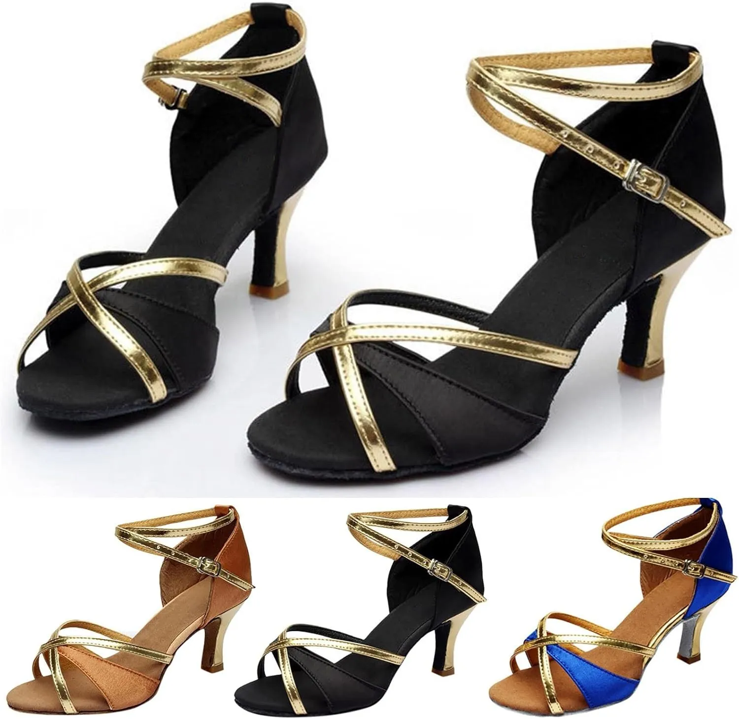 Dress Sandals Shoes for Women Leather Open Toe High Heels Ladies Gold Silver Glittering with Ankle Strap