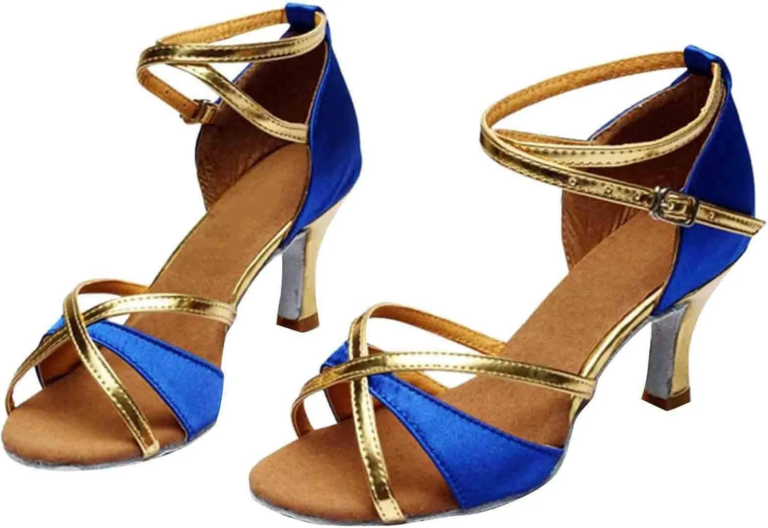 Dress Sandals Shoes for Women Leather Open Toe High Heels Ladies Gold Silver Glittering with Ankle Strap