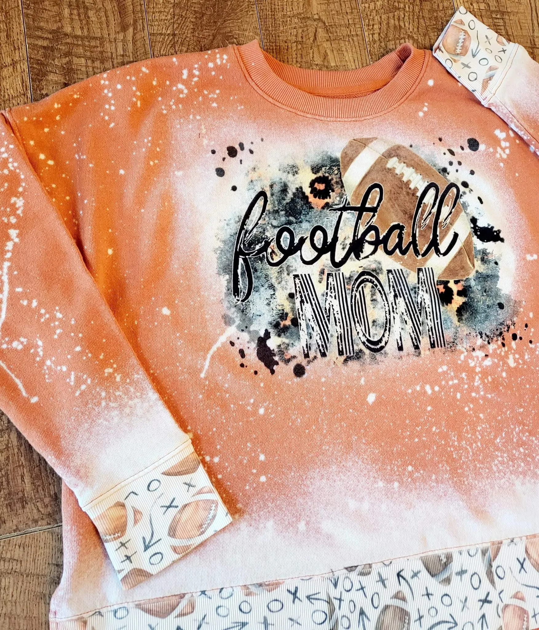 Football Mom Leopard and Cuff detail Crewneck Sweater