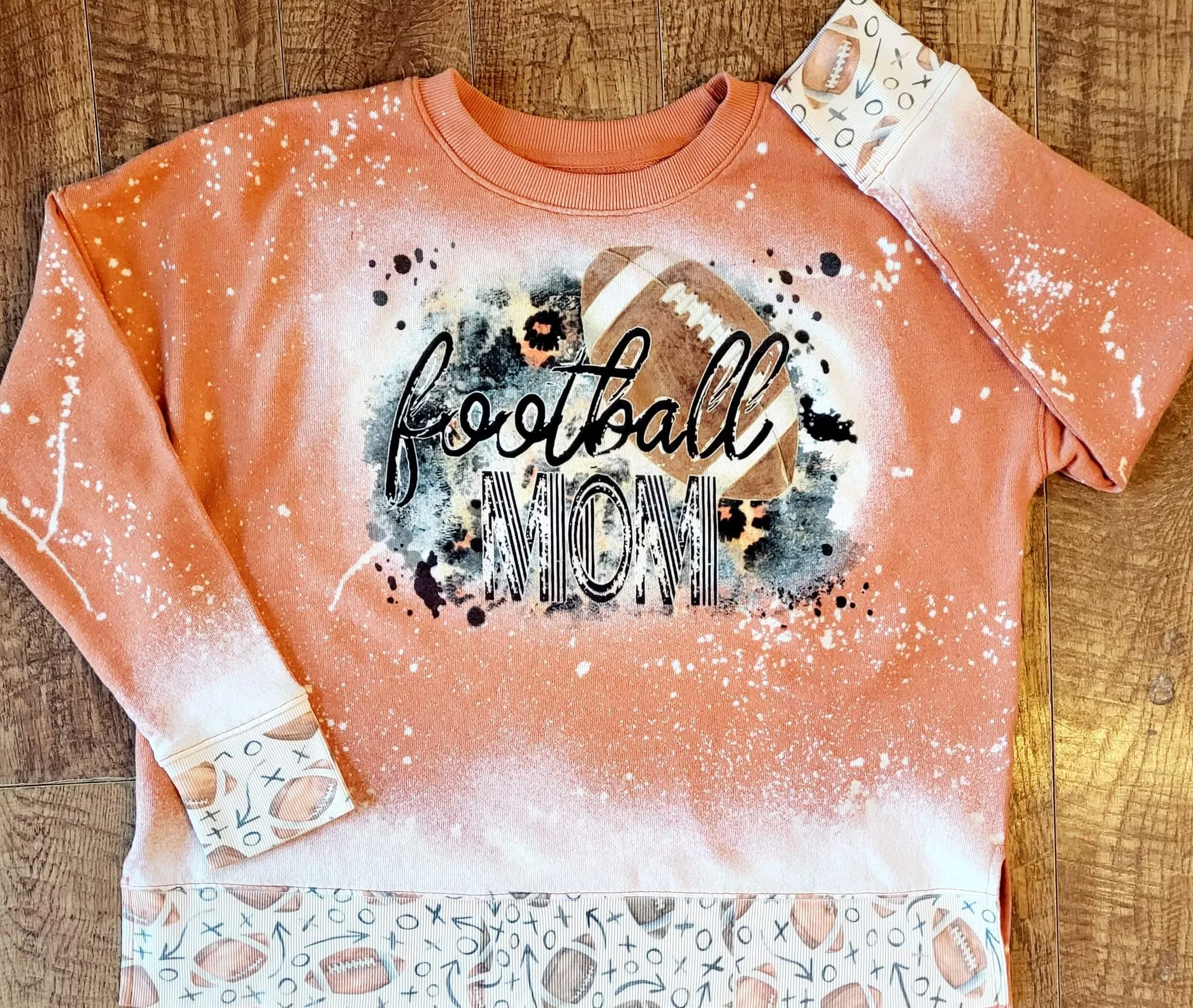 Football Mom Leopard and Cuff detail Crewneck Sweater