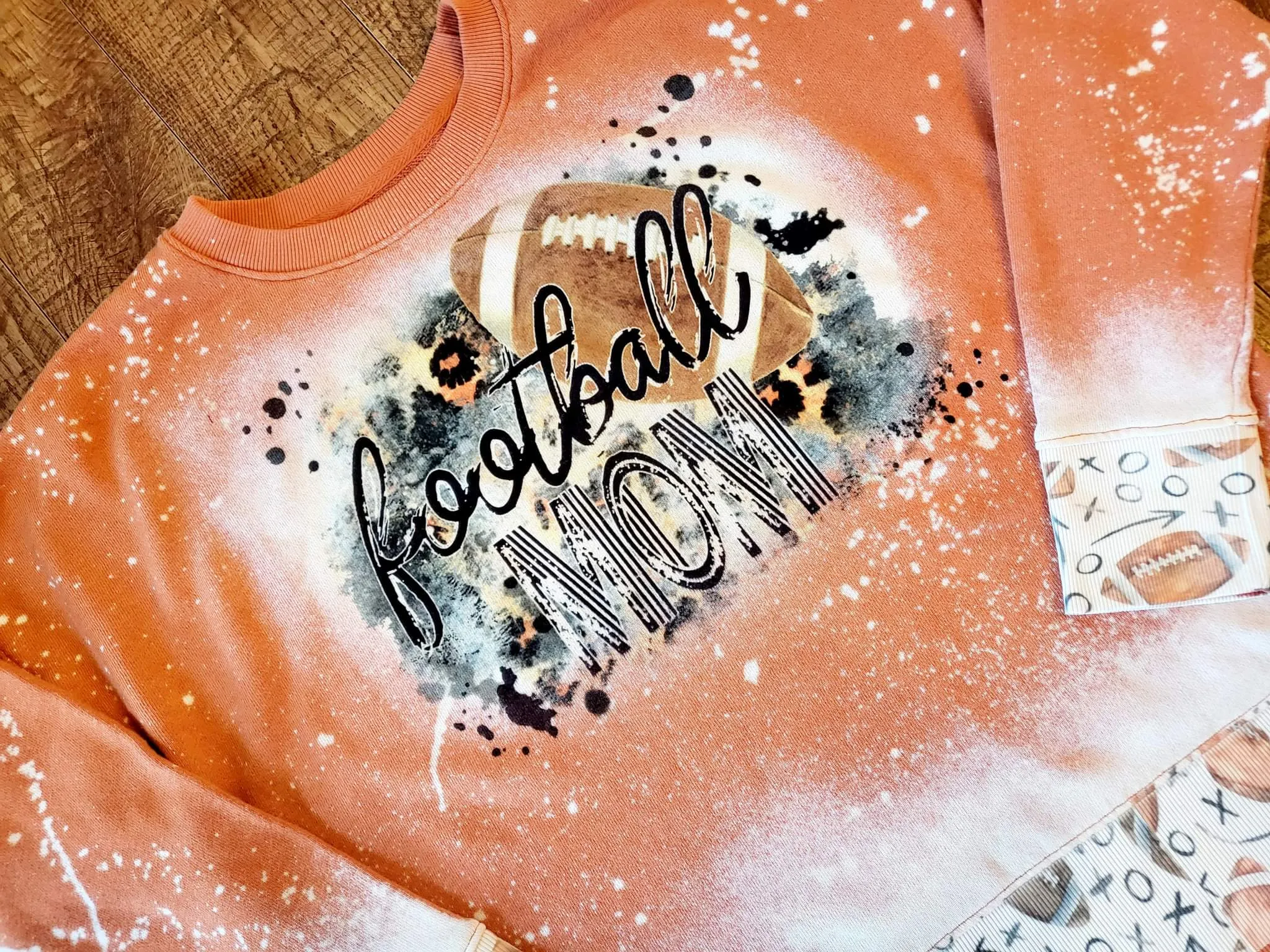 Football Mom Leopard and Cuff detail Crewneck Sweater