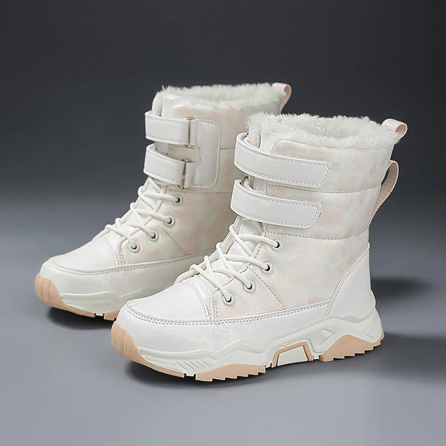 Fuzzy Booties For Childrens Winter Warm Open Toe Non Slip Boots Shoes Boys Kids Outdoor Non Slip Flat Shoes Fashion