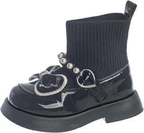 Girls Kids Bow Leather Booties Low Heel Ankle Sole Non Slip Fashion Shoes Outdoor Dress Dance Childrens Boots Zipper