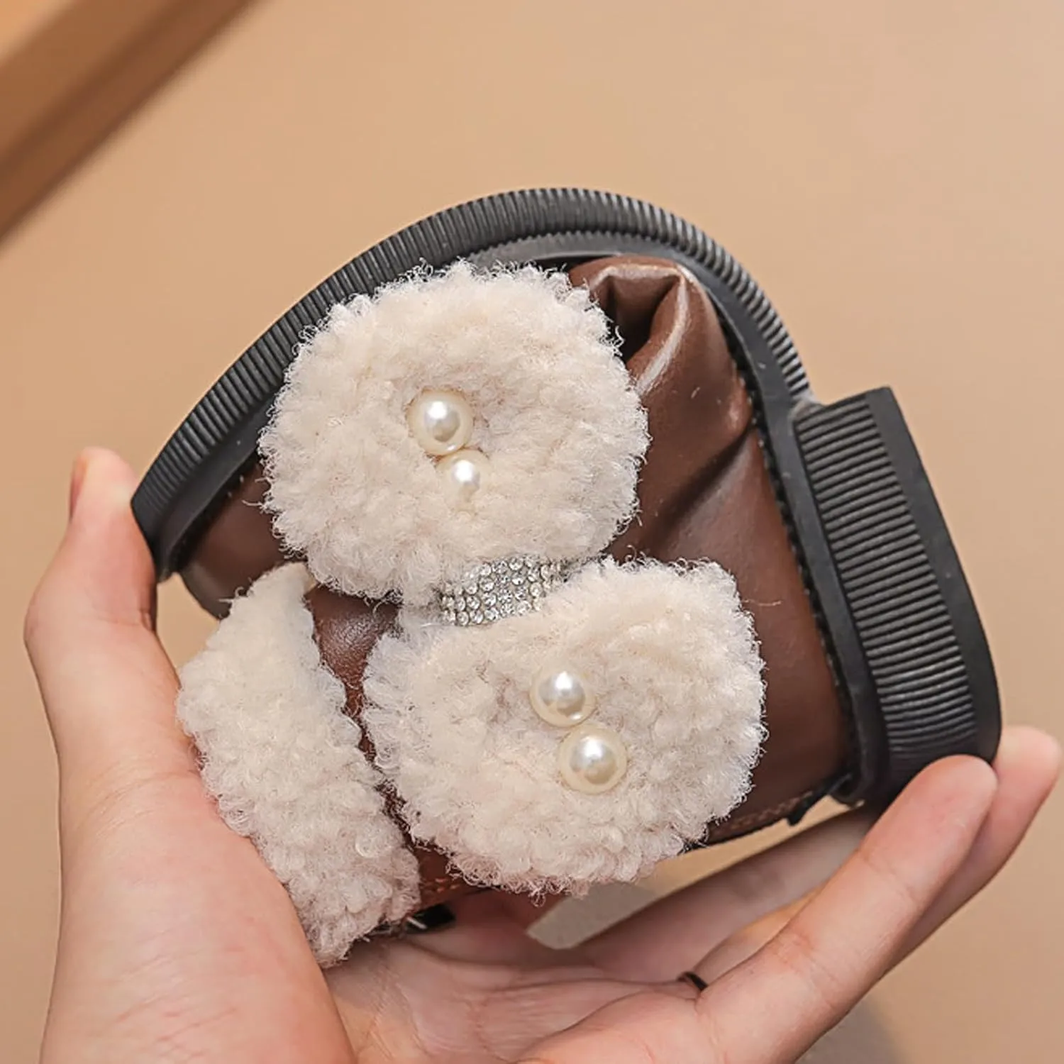 Girls Kids Leather Fuzzy Booties Cute Sole Non Slip Shoes Boots Winter Warm Comfy ow Heel Boots Childrens Ski Snow Boots