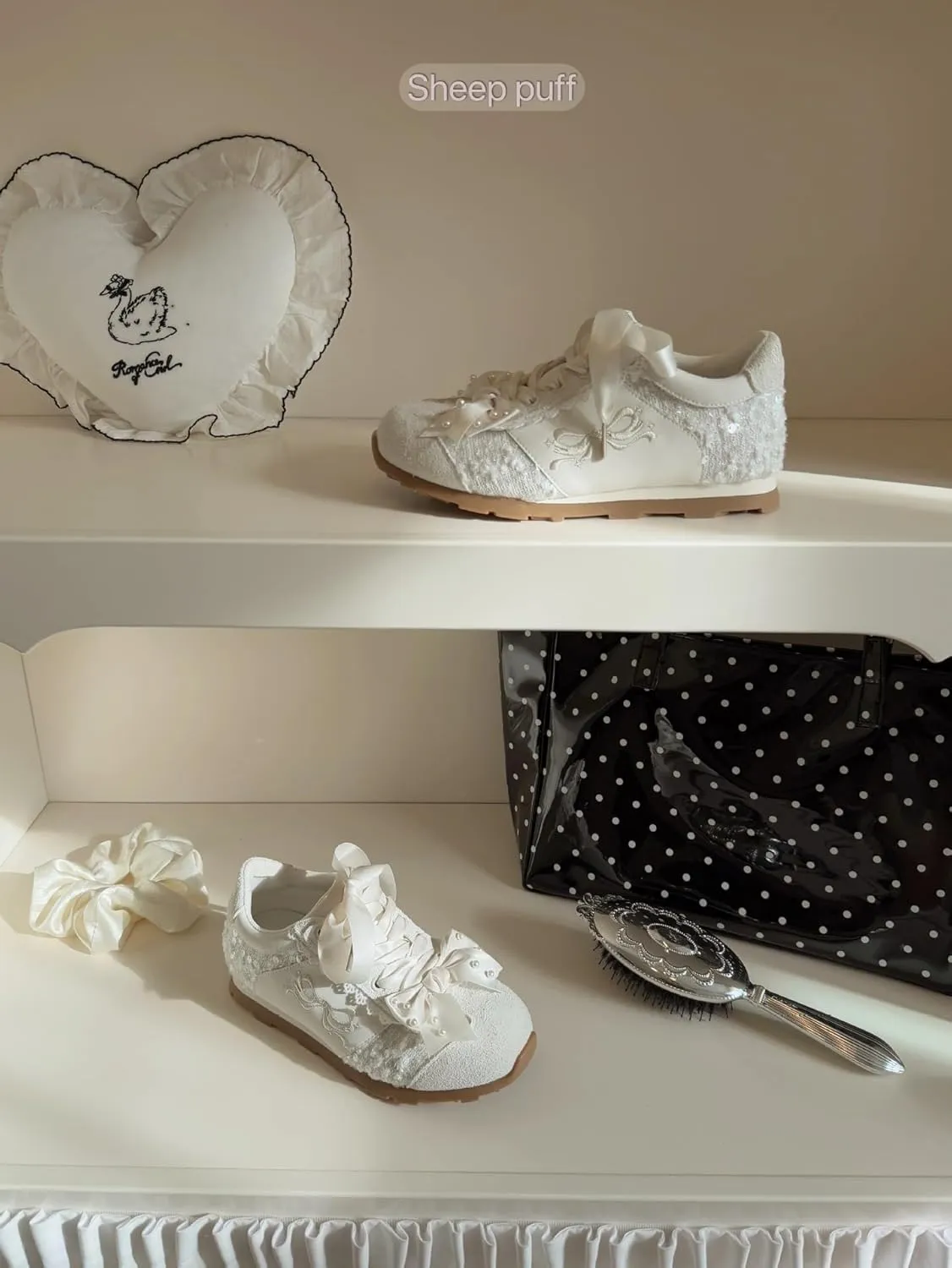 Kawaii Platform Shoes  Chunky Sneakers for Women, Aesthetic Ballet-Inspired Shoes with Bow & Pearls, Cute Fashion Backpack-Inspired Trainers