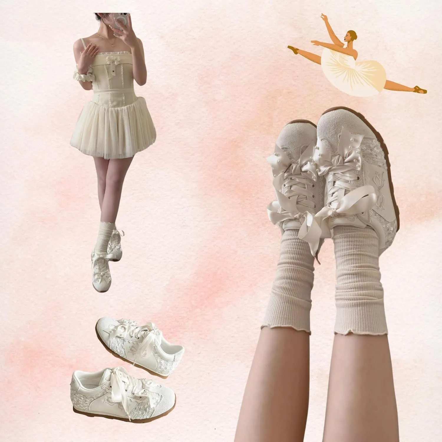 Kawaii Platform Shoes  Chunky Sneakers for Women, Aesthetic Ballet-Inspired Shoes with Bow & Pearls, Cute Fashion Backpack-Inspired Trainers