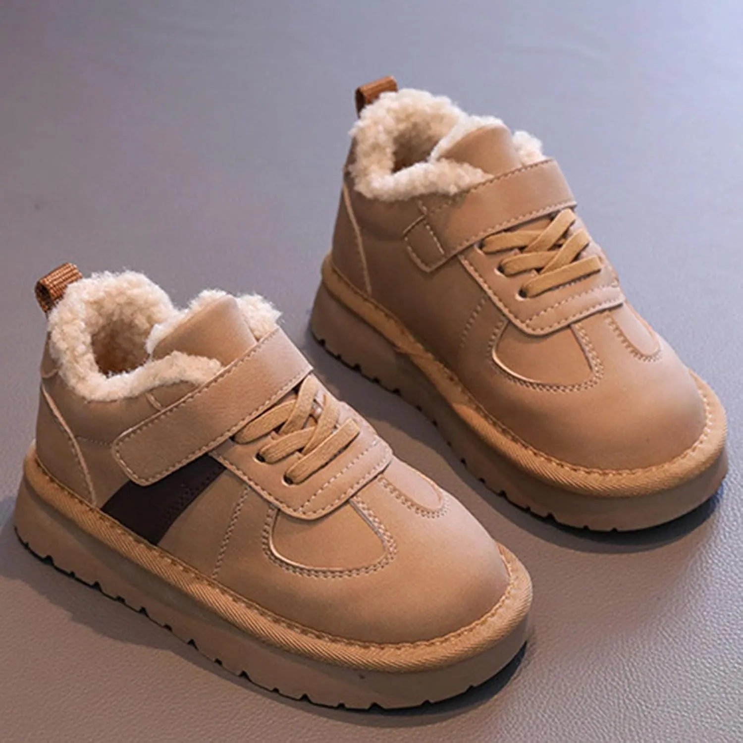 Kids Fleece Warm Lined Sneakers Comfortable Cozy Lightweight Athletic Walking Jogging Sport Shoes for Cold Day
