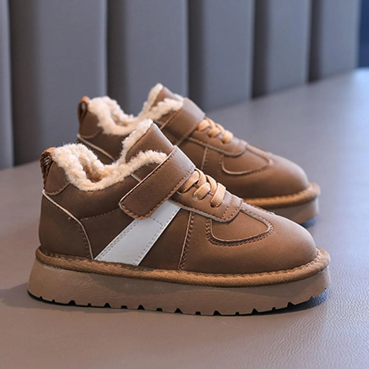 Kids Fleece Warm Lined Sneakers Comfortable Cozy Lightweight Athletic Walking Jogging Sport Shoes for Cold Day