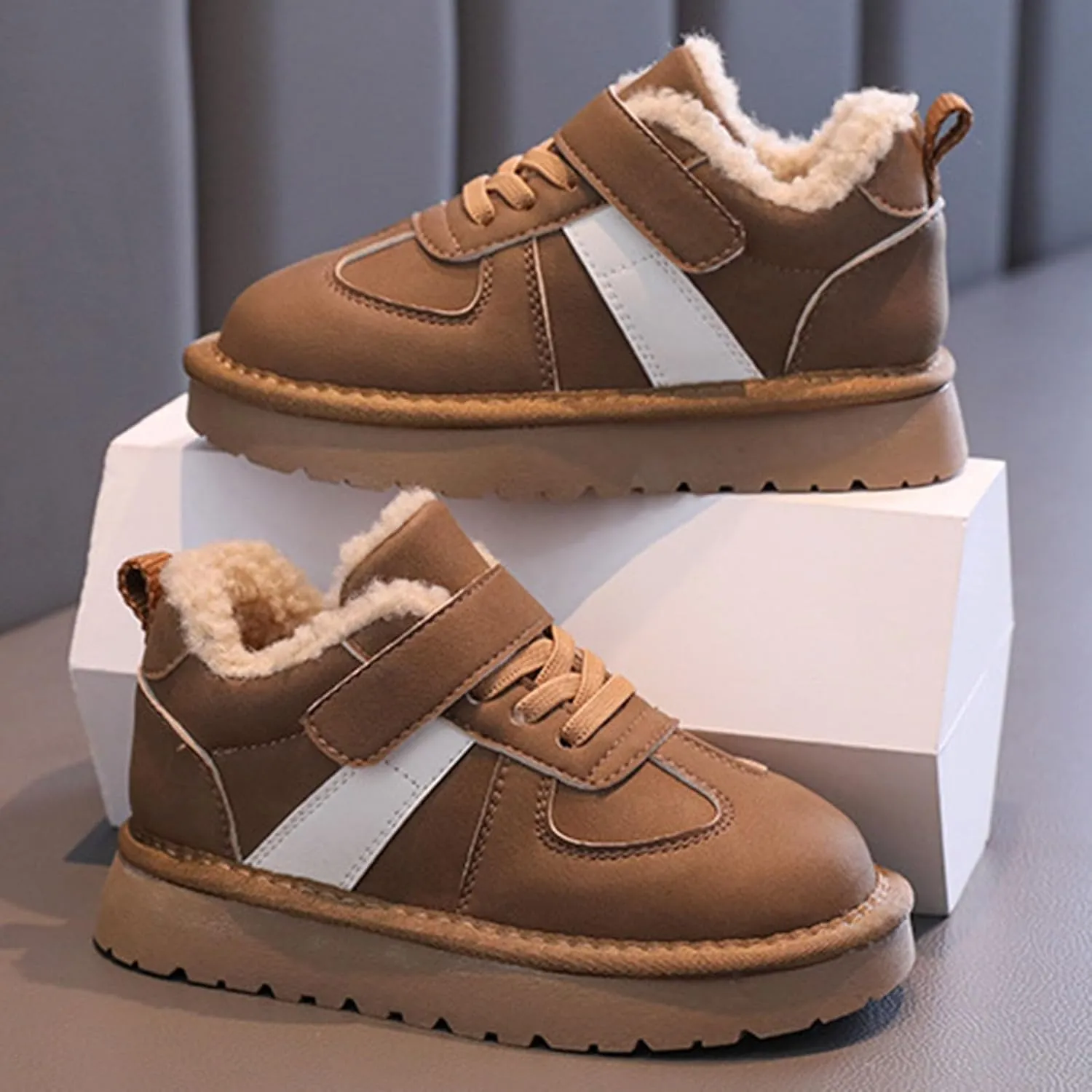 Kids Fleece Warm Lined Sneakers Comfortable Cozy Lightweight Athletic Walking Jogging Sport Shoes for Cold Day