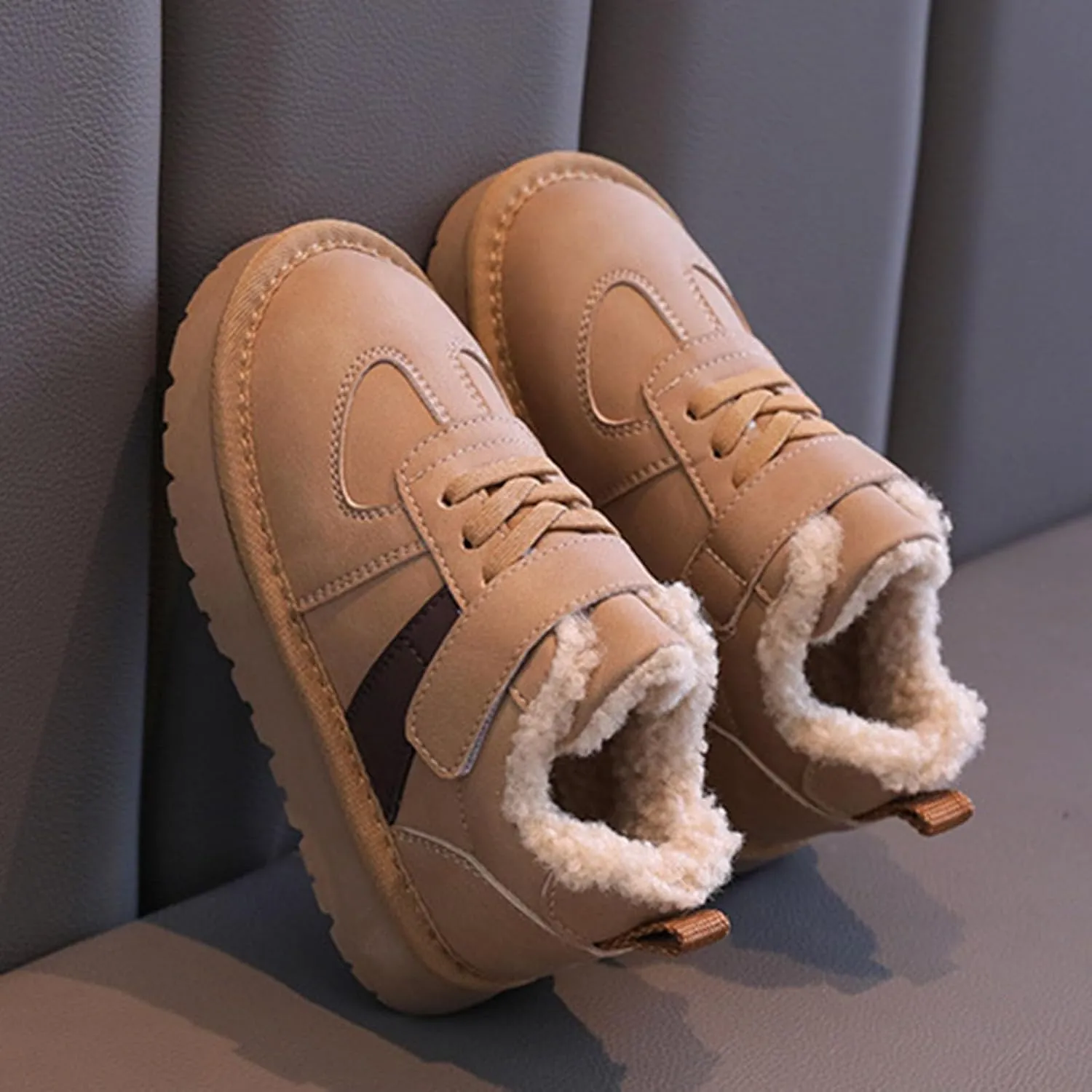 Kids Fleece Warm Lined Sneakers Comfortable Cozy Lightweight Athletic Walking Jogging Sport Shoes for Cold Day