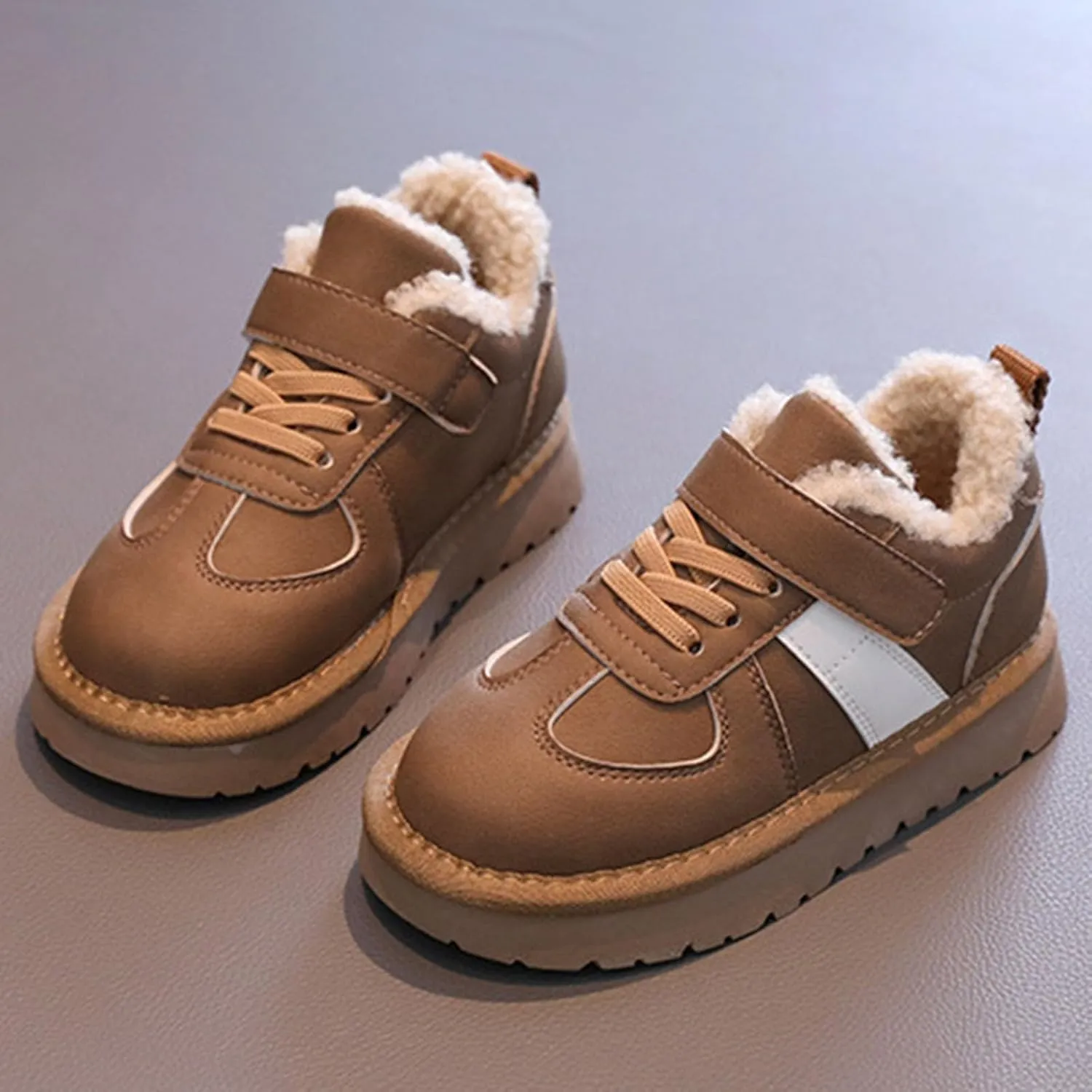 Kids Fleece Warm Lined Sneakers Comfortable Cozy Lightweight Athletic Walking Jogging Sport Shoes for Cold Day