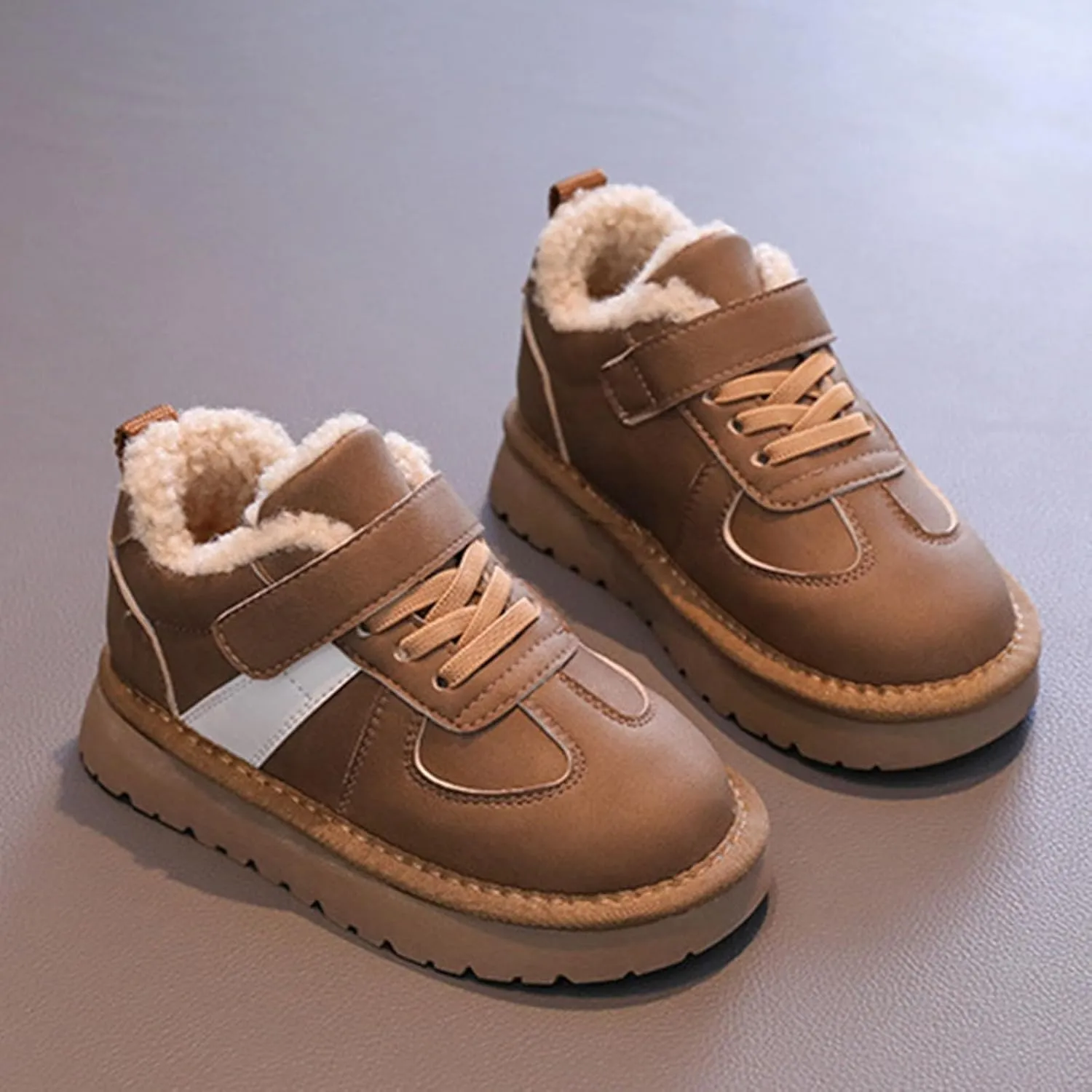 Kids Fleece Warm Lined Sneakers Comfortable Cozy Lightweight Athletic Walking Jogging Sport Shoes for Cold Day