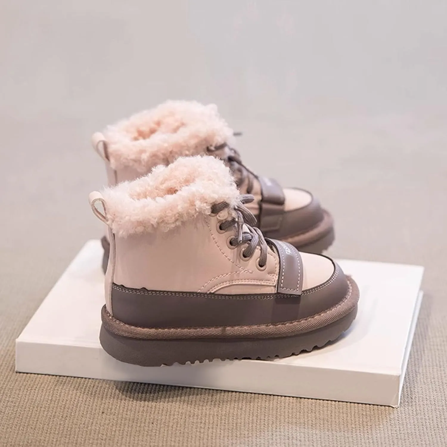Kids Girls Fleece Winter Ankle Boots Lace-up Cute Soft Rubber Bottom Vintage Plush Warm 6 Toddler Girls Boots
