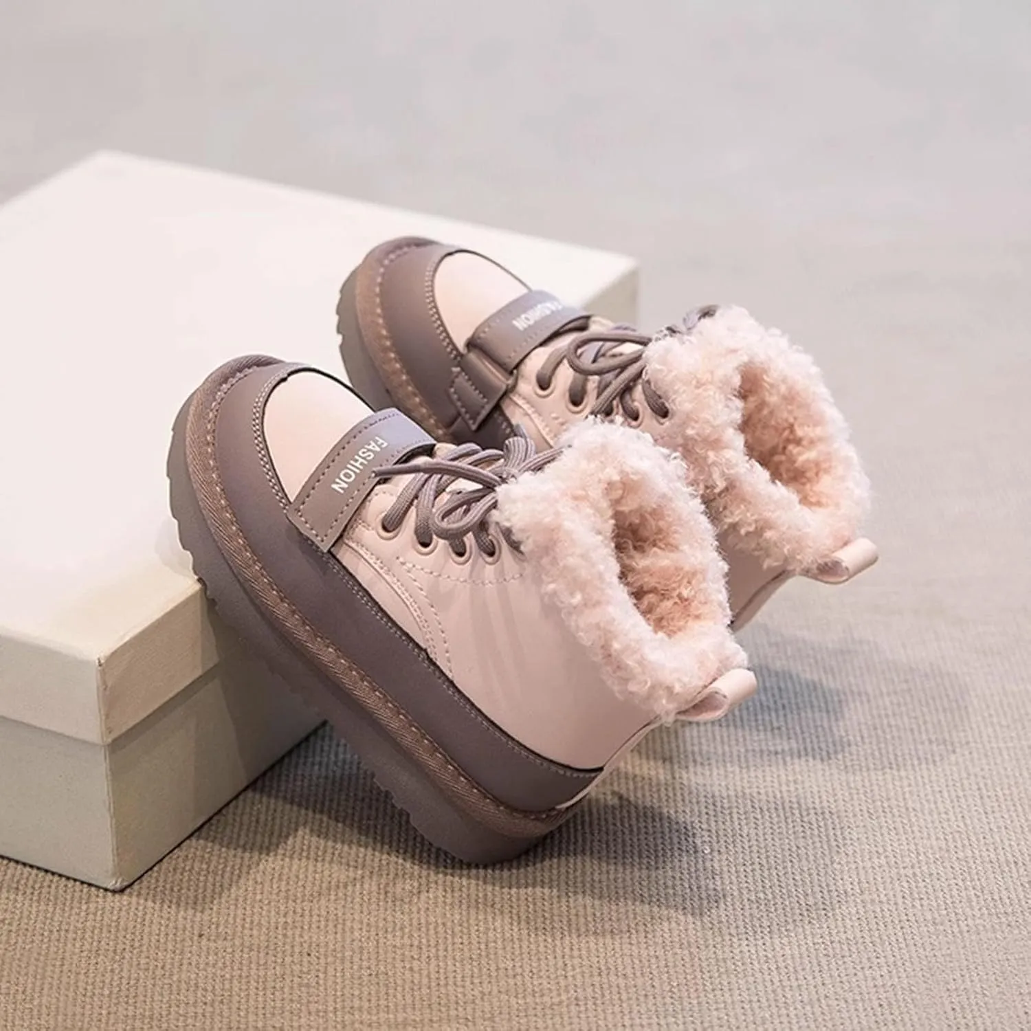 Kids Girls Fleece Winter Ankle Boots Lace-up Cute Soft Rubber Bottom Vintage Plush Warm 6 Toddler Girls Boots