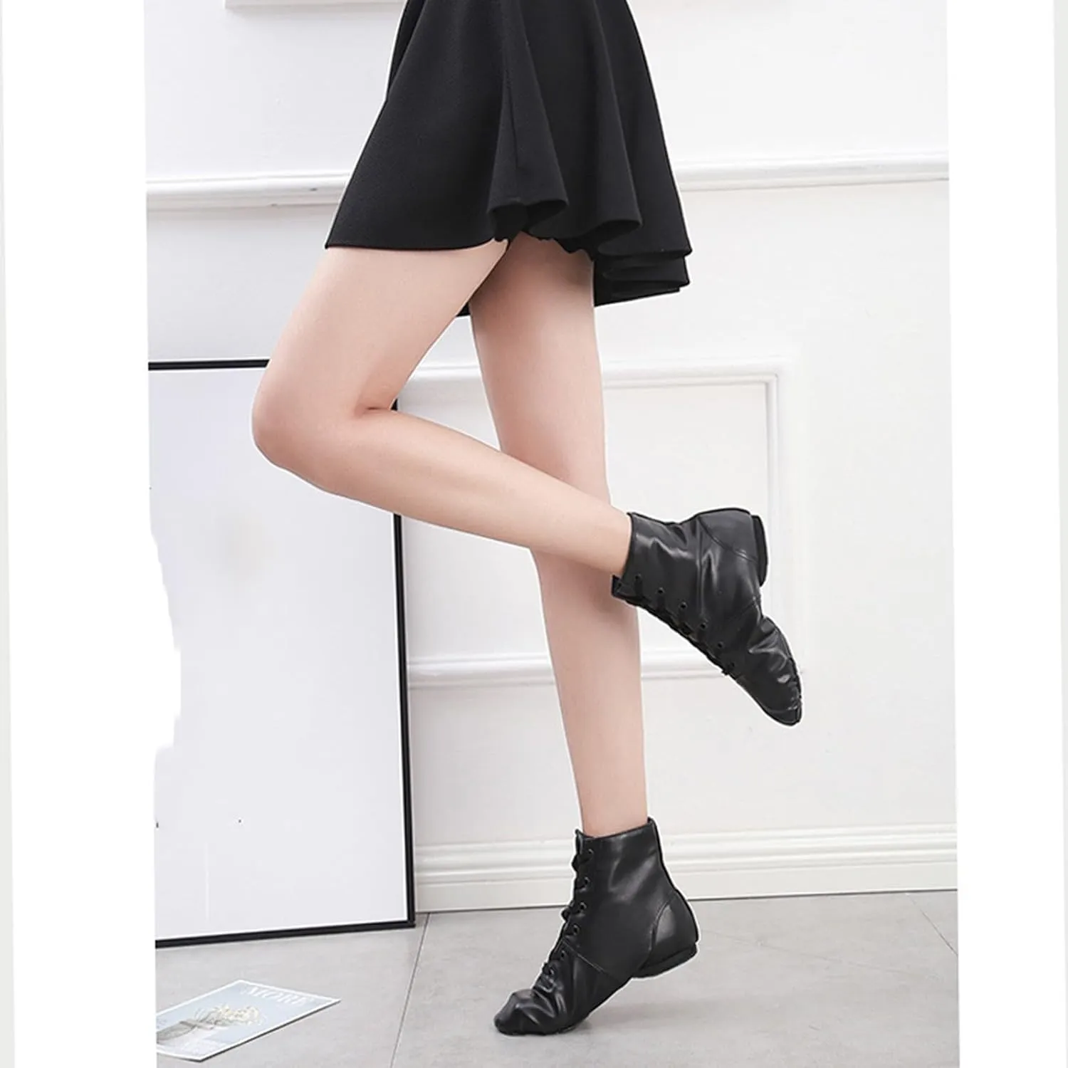 Kids Girls Jazz Dance Boots Leather Soft Sole High Top Ankle Shoes School ractice Trainers Gymnastic Sneakers