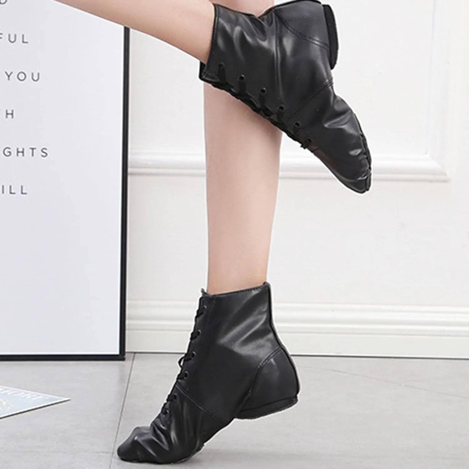 Kids Girls Jazz Dance Boots Leather Soft Sole High Top Ankle Shoes School ractice Trainers Gymnastic Sneakers