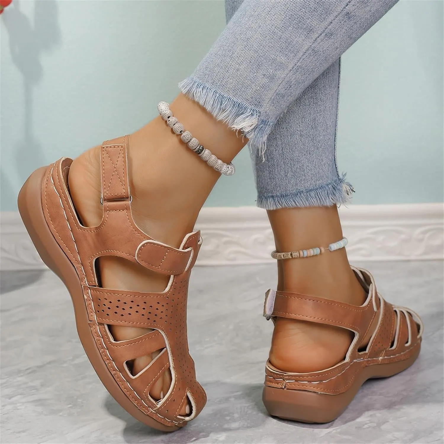 Ladies Large Size Casual Female Slope With New Sandals Female Round Head Hollow Summer Package Head Womens Wedge