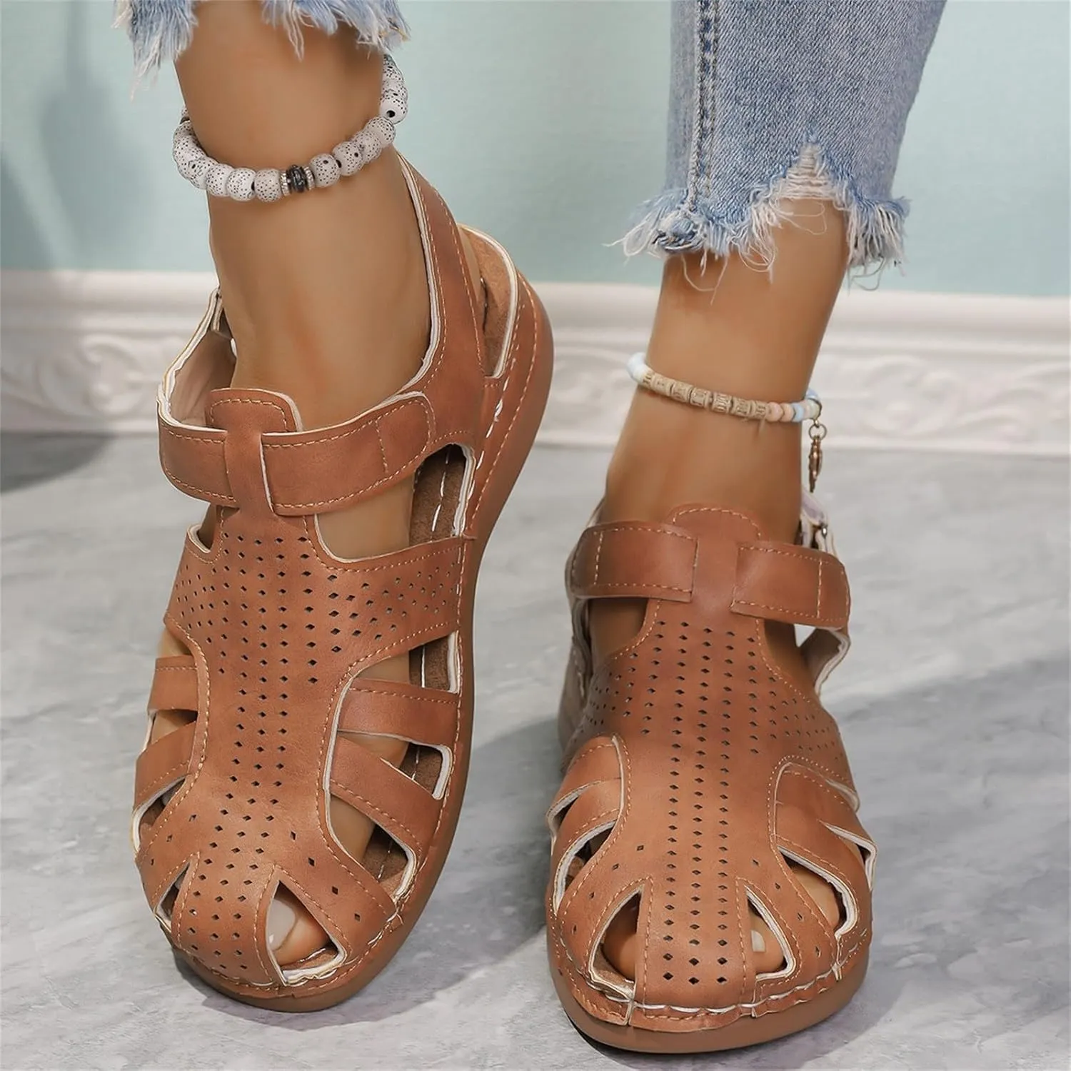 Ladies Large Size Casual Female Slope With New Sandals Female Round Head Hollow Summer Package Head Womens Wedge
