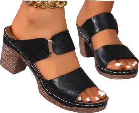 Ladmiple Chunky Heels For Women Backless Low Heels Classic Open Toe Ankle Strap Block Heel Party Wedding Dress Pumps Shoes