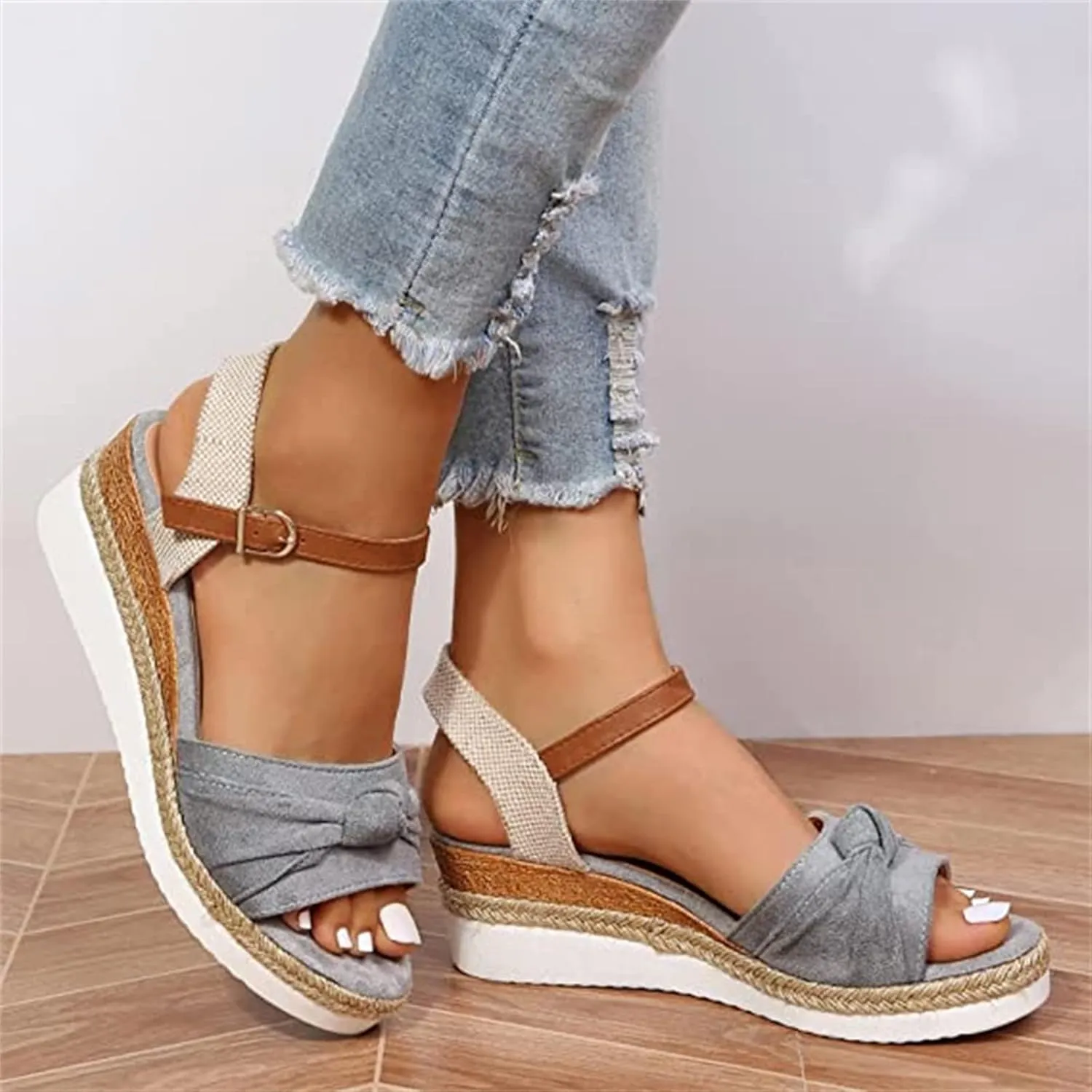 Ladmiple Platform Sandals Women Slip On Wedge Sandals Summer Dressy Open Toe Ankle Strap Casual Strappy Beach Dress Shoe