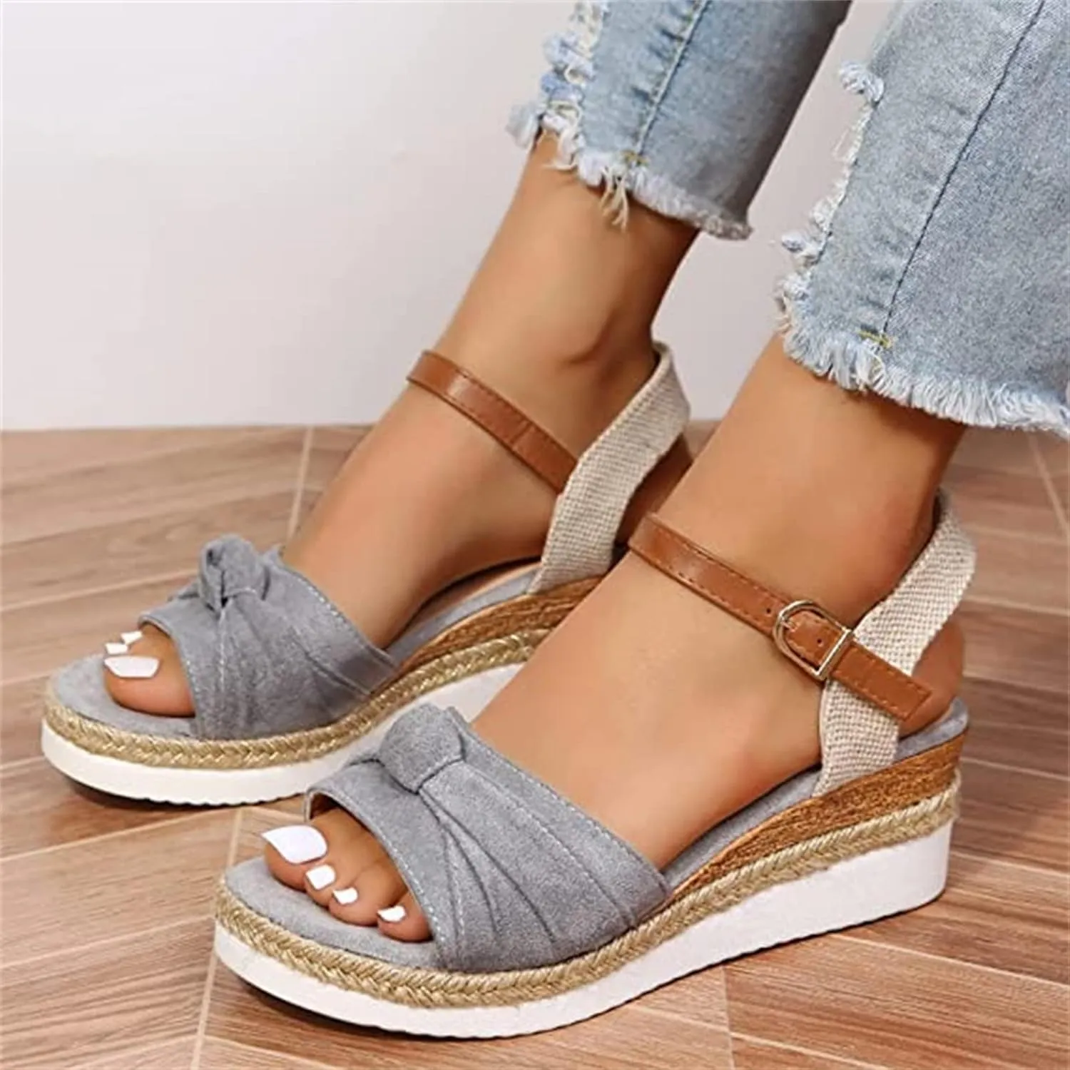 Ladmiple Platform Sandals Women Slip On Wedge Sandals Summer Dressy Open Toe Ankle Strap Casual Strappy Beach Dress Shoe