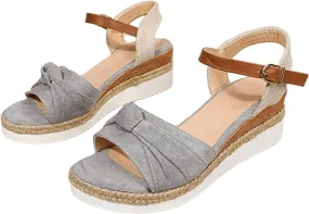 Ladmiple Platform Sandals Women Slip On Wedge Sandals Summer Dressy Open Toe Ankle Strap Casual Strappy Beach Dress Shoe