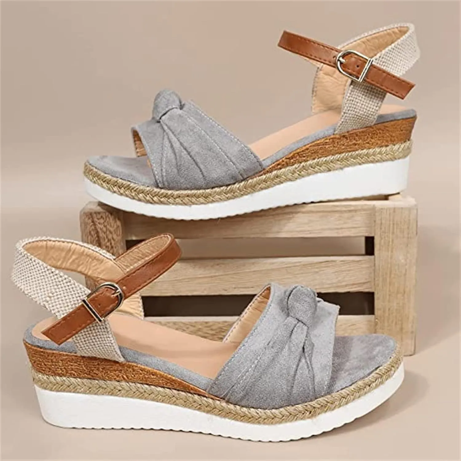Ladmiple Platform Sandals Women Slip On Wedge Sandals Summer Dressy Open Toe Ankle Strap Casual Strappy Beach Dress Shoe