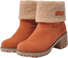 Ladmiple Snow Boots For Women Wide Calf Warm Fur Lined Winter Outdoor Short Ankle Booties Slip On Comfortable Walking Shoes