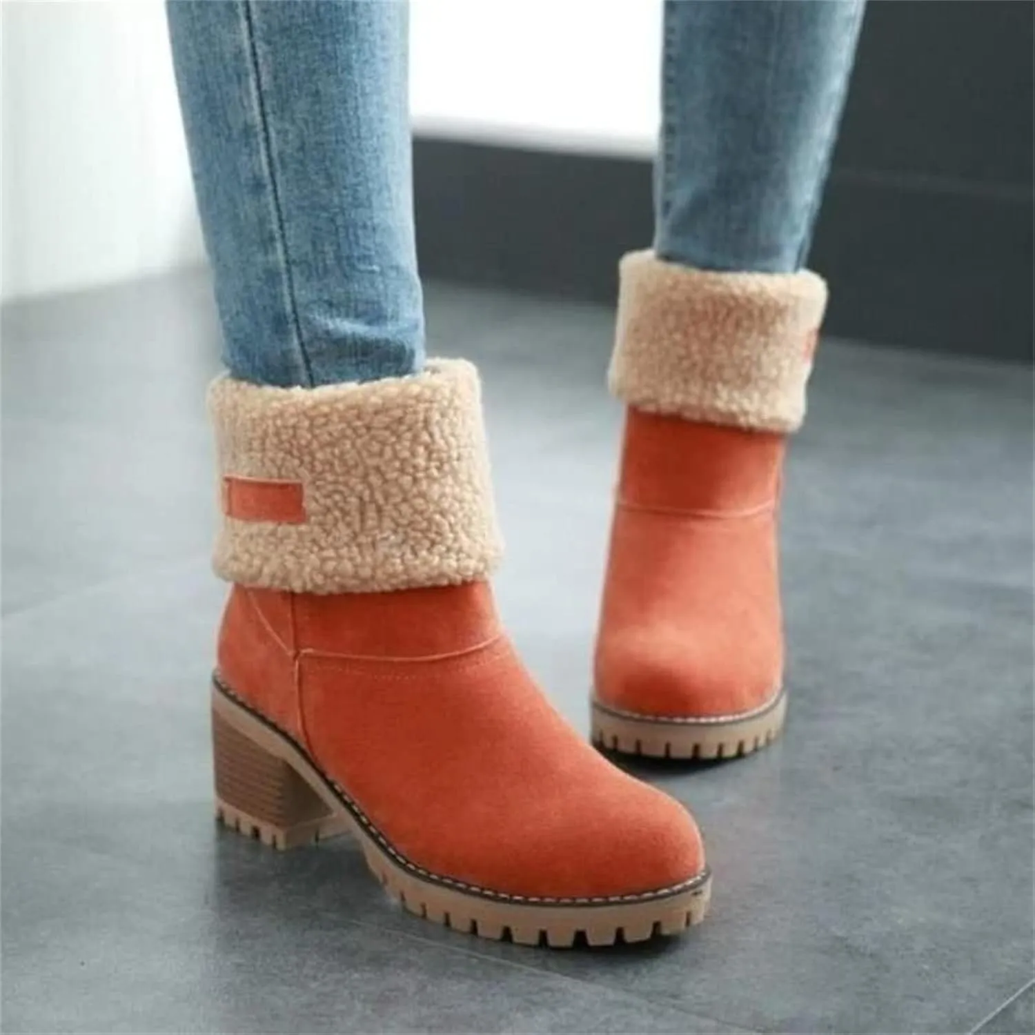 Ladmiple Snow Boots For Women Wide Calf Warm Fur Lined Winter Outdoor Short Ankle Booties Slip On Comfortable Walking Shoes