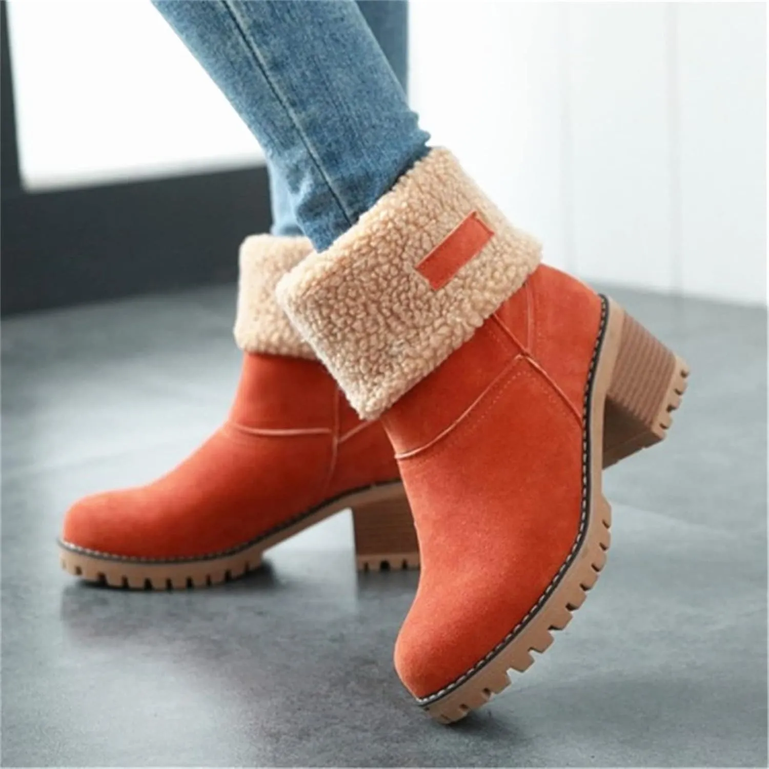 Ladmiple Snow Boots For Women Wide Calf Warm Fur Lined Winter Outdoor Short Ankle Booties Slip On Comfortable Walking Shoes