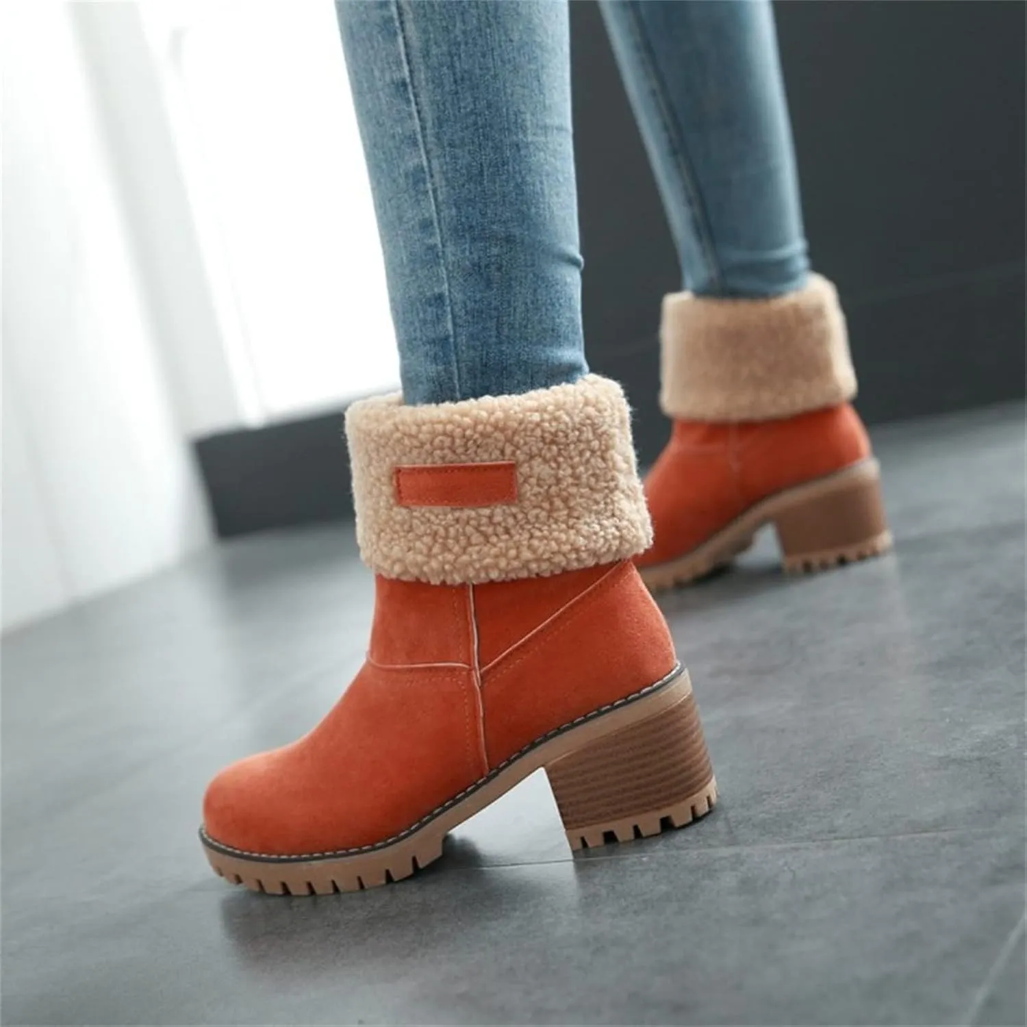 Ladmiple Snow Boots For Women Wide Calf Warm Fur Lined Winter Outdoor Short Ankle Booties Slip On Comfortable Walking Shoes