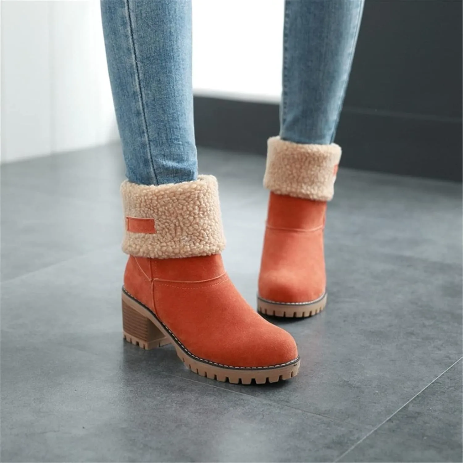 Ladmiple Snow Boots For Women Wide Calf Warm Fur Lined Winter Outdoor Short Ankle Booties Slip On Comfortable Walking Shoes