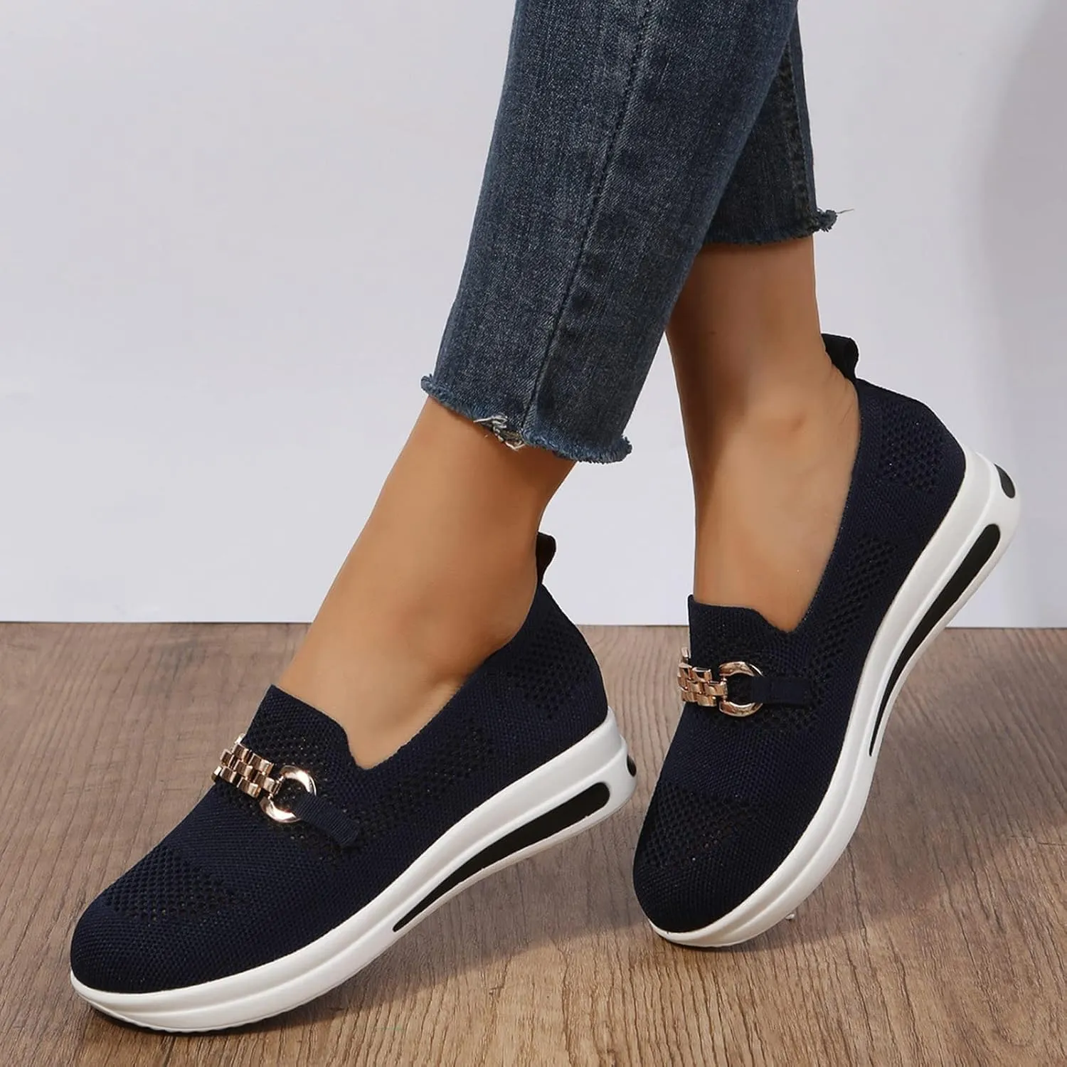 Orthopedic Walking Shoes for Women Slip-On Fashion Platform Sneakers Woven Breathable Summer Shoes with Arch Support