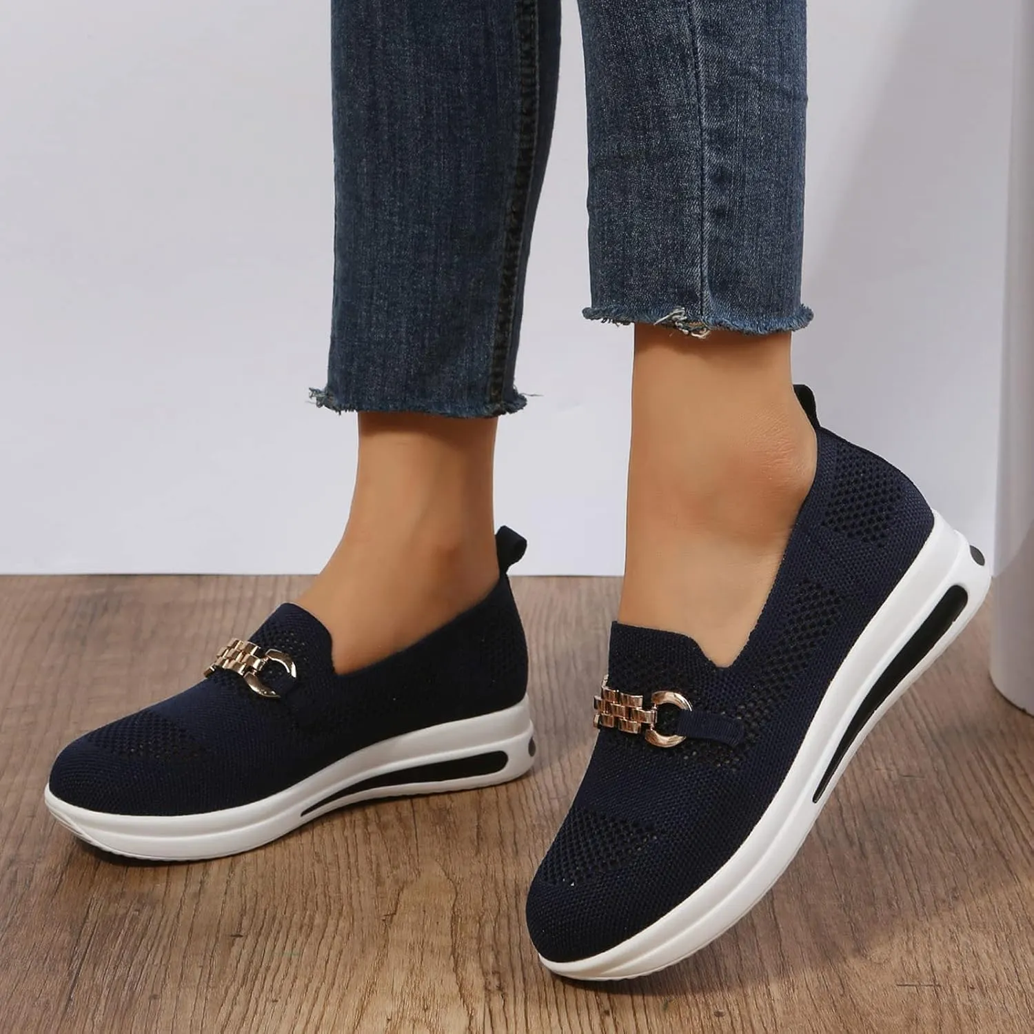 Orthopedic Walking Shoes for Women Slip-On Fashion Platform Sneakers Woven Breathable Summer Shoes with Arch Support