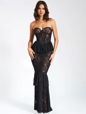Quennell Black Lace Charming Corset Maxi Dress