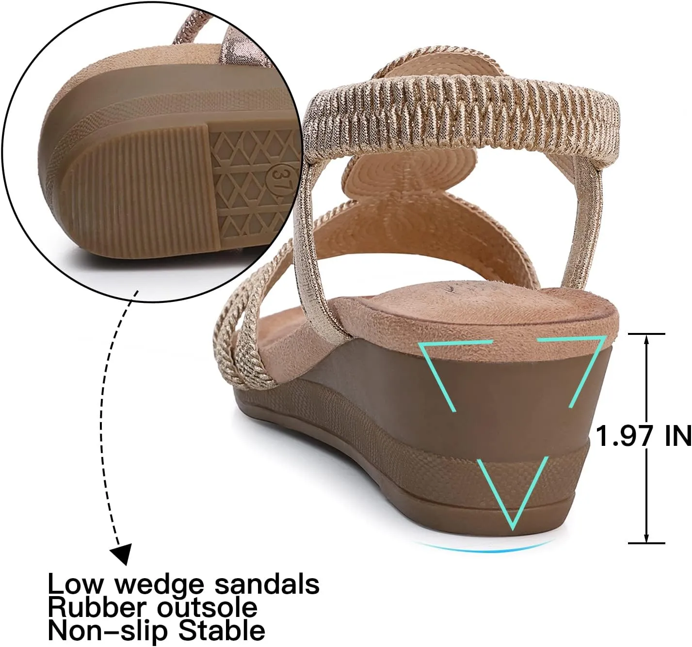SHIBEVER Womens Sandals Wedge Low: Open Toe Elastic Ankle Strap Wedge Sandal - Dressy Sandals Women - Comfortable Summer
