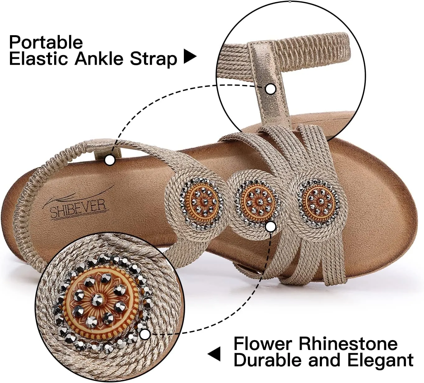 SHIBEVER Womens Sandals Wedge Low: Open Toe Elastic Ankle Strap Wedge Sandal - Dressy Sandals Women - Comfortable Summer