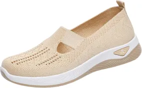 Slip on Trainers Women Wide Fit Ladies Breathable Mesh Walking Running Shoes, Women Orthopedic Casual Shoes, Lightweight Athletic Walking Trainers with Arch Support Memory Foam